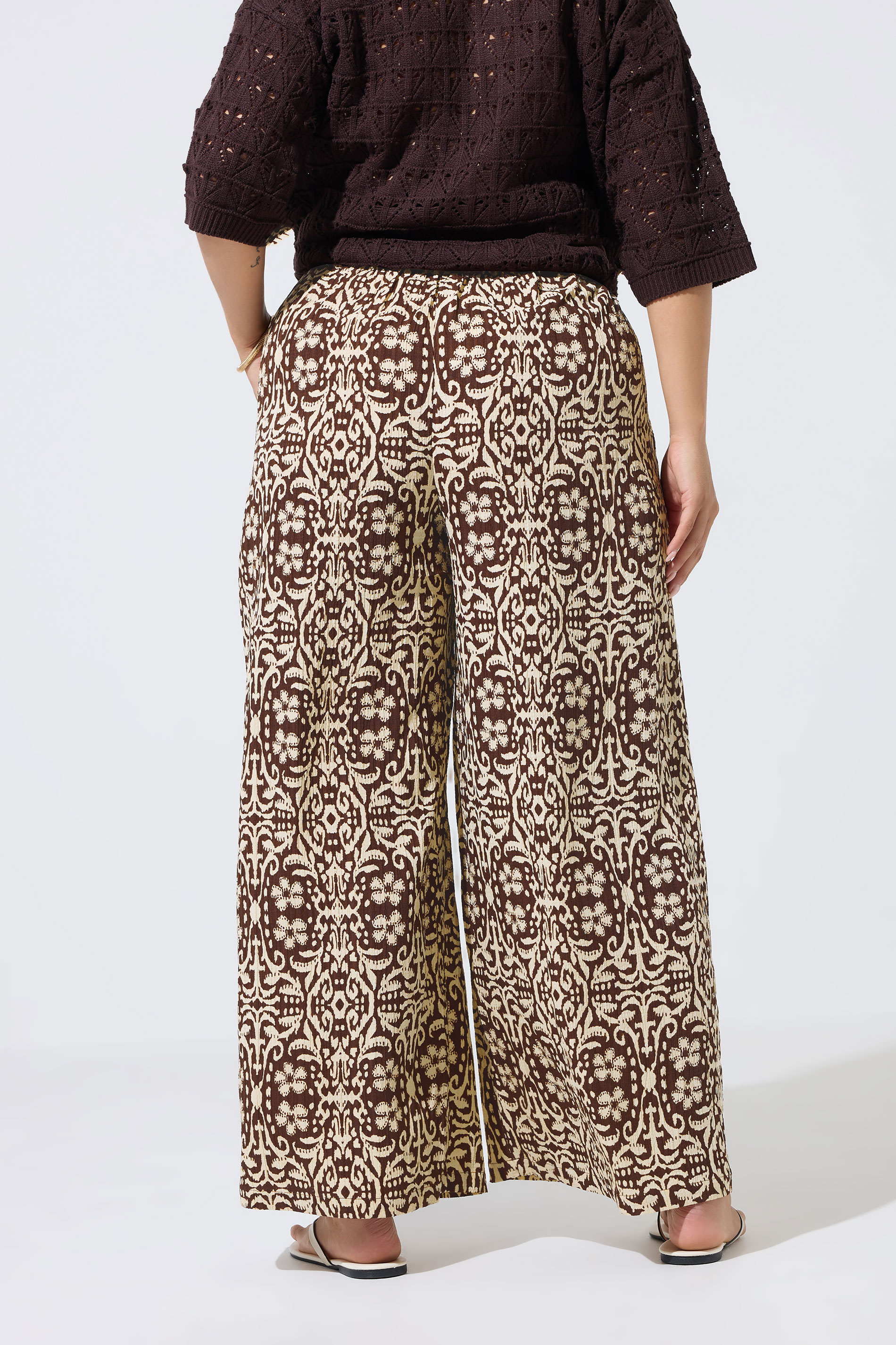 LIMITED COLLECTION Plus Size Brown Abstract Wide Leg Trousers | Yours Clothing 2