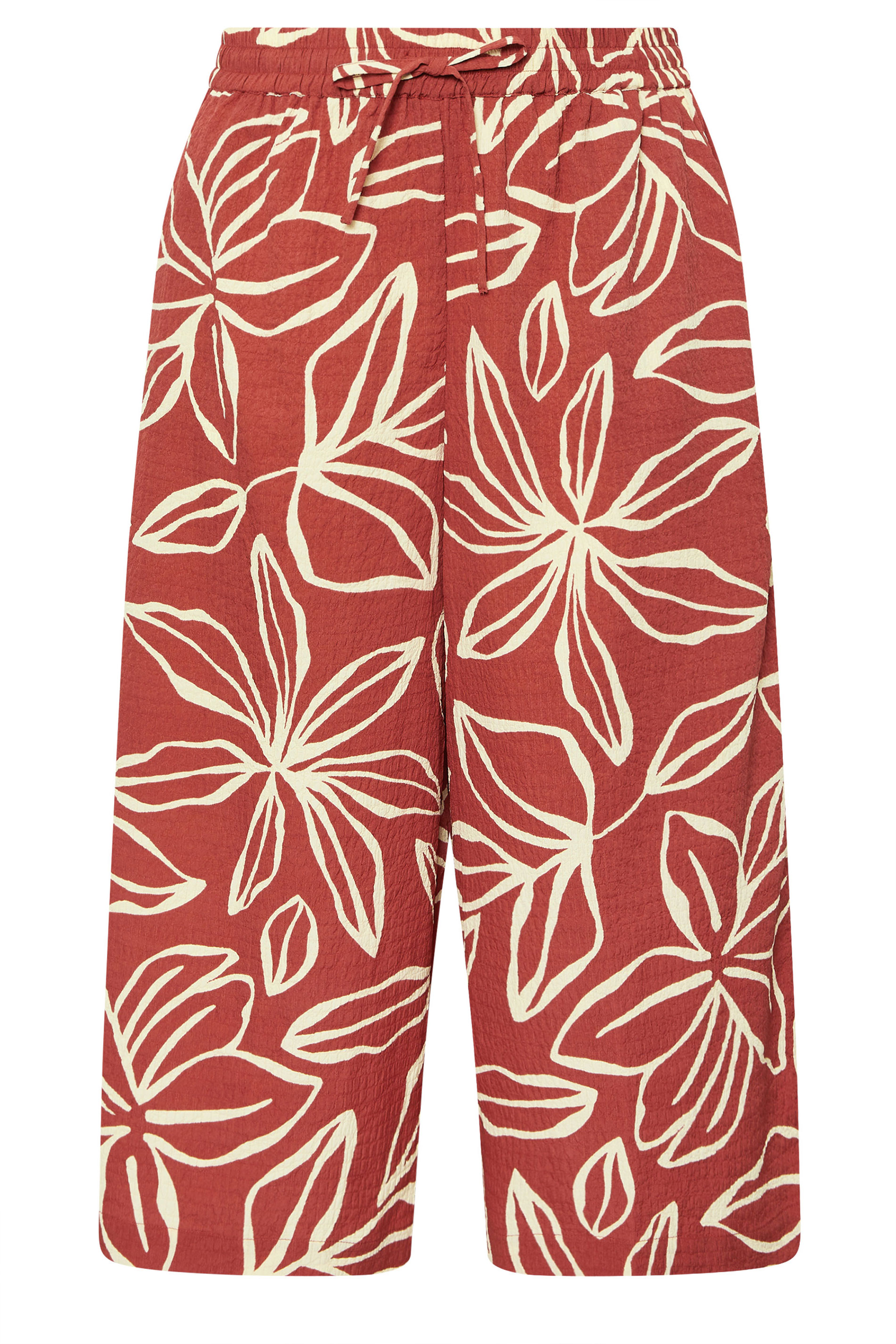 YOURS Plus Size Rust Orange Textured Floral Midaxi Culottes | Yours Clothing 5
