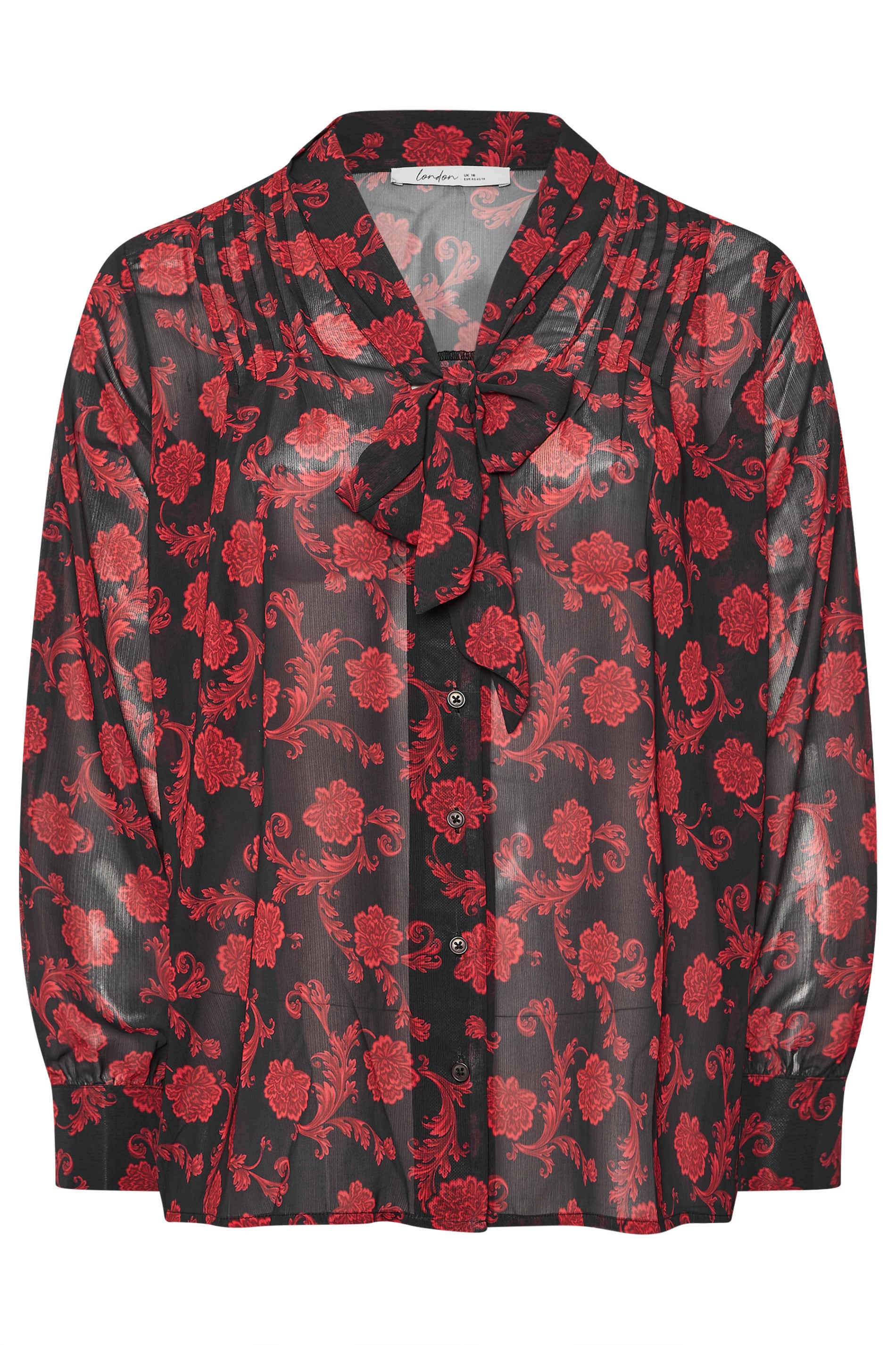 YOURS LONDON Plus Size Black Floral Pintuck Bow Tie Blouse | Yours Clothing 5