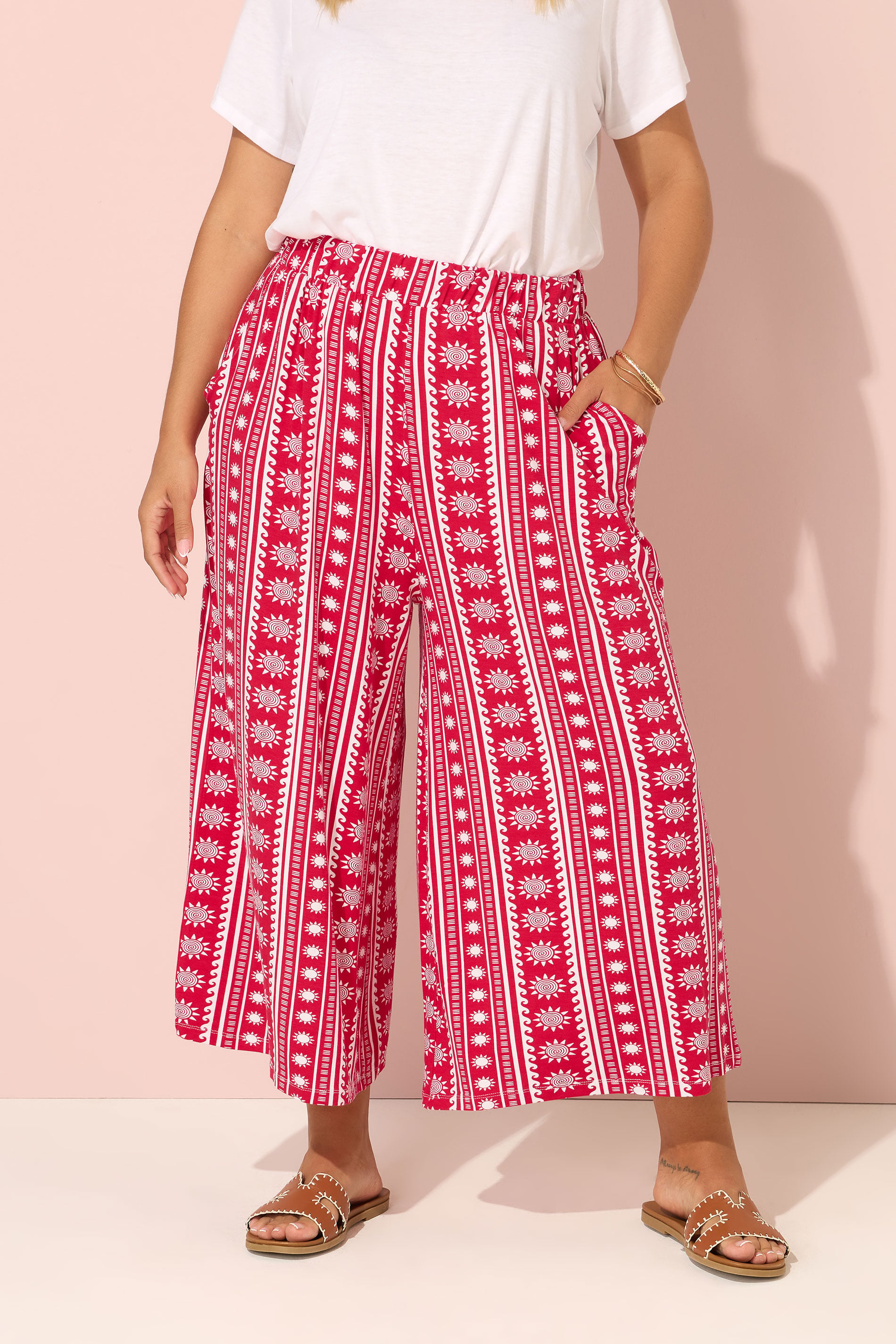 YOURS Plus Size Red Aztec Print Midaxi Culottes | Yours Clothing 3