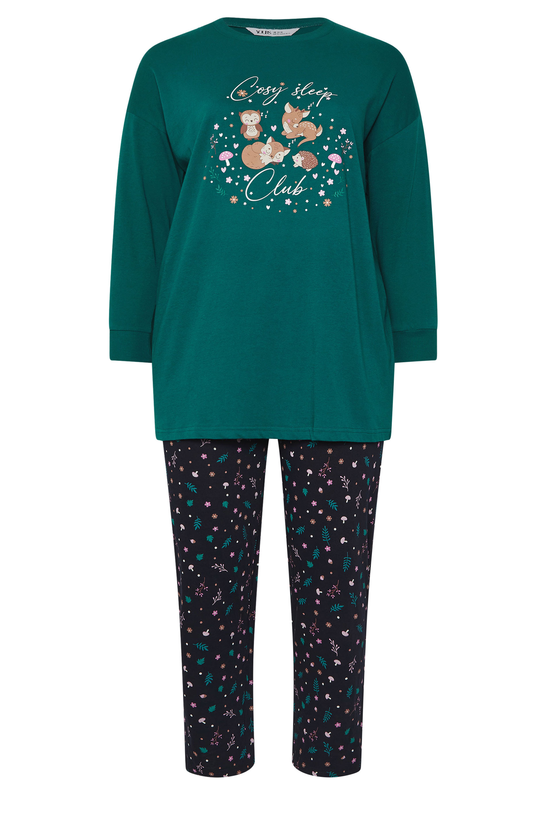 YOURS Plus Size Set Green 'Cosy Sleep Club' Woodland Pyjama Gift | Yours Clothing 5