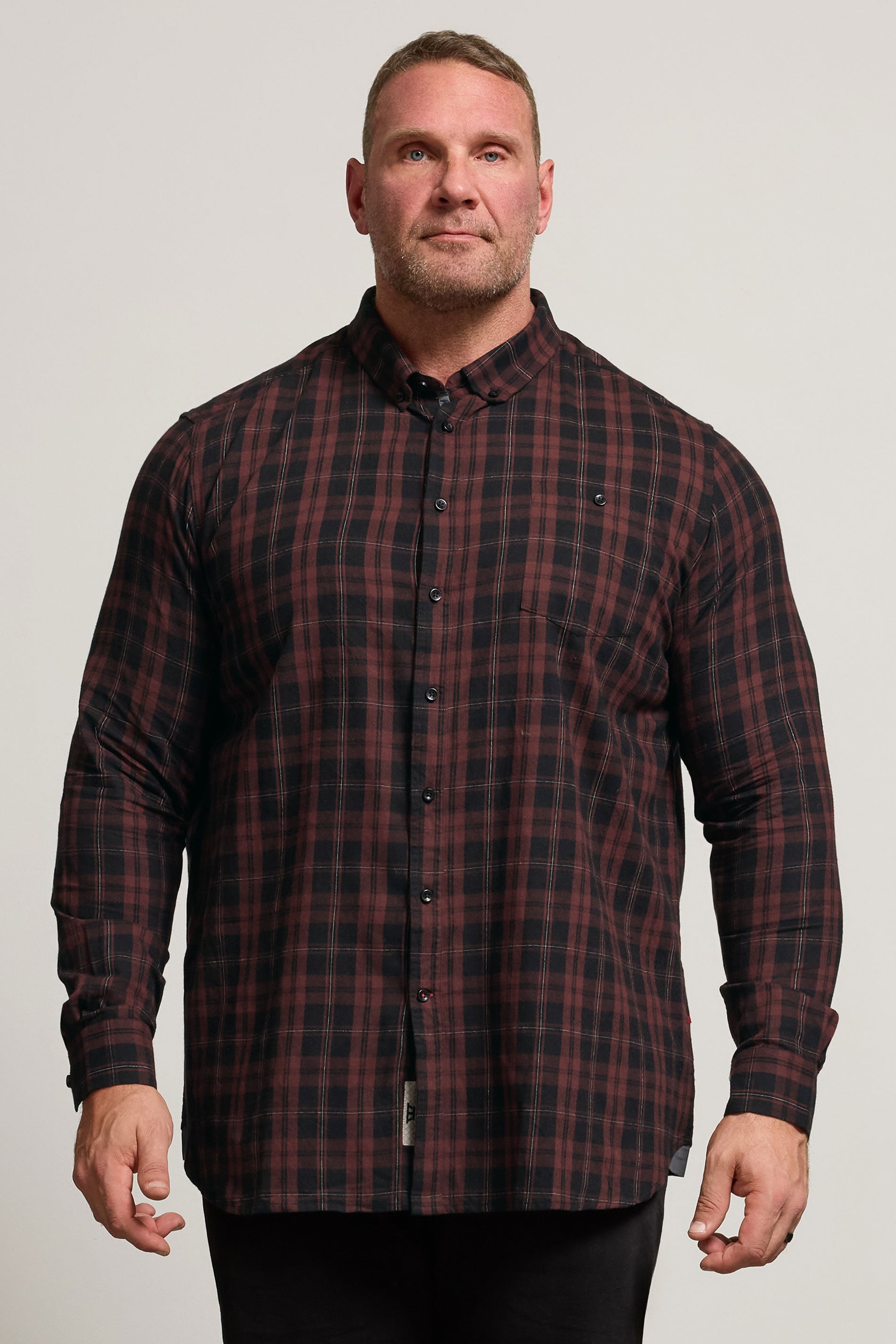 D555 Big & Tall Burgundy Red Check Shirt | BadRhino 3