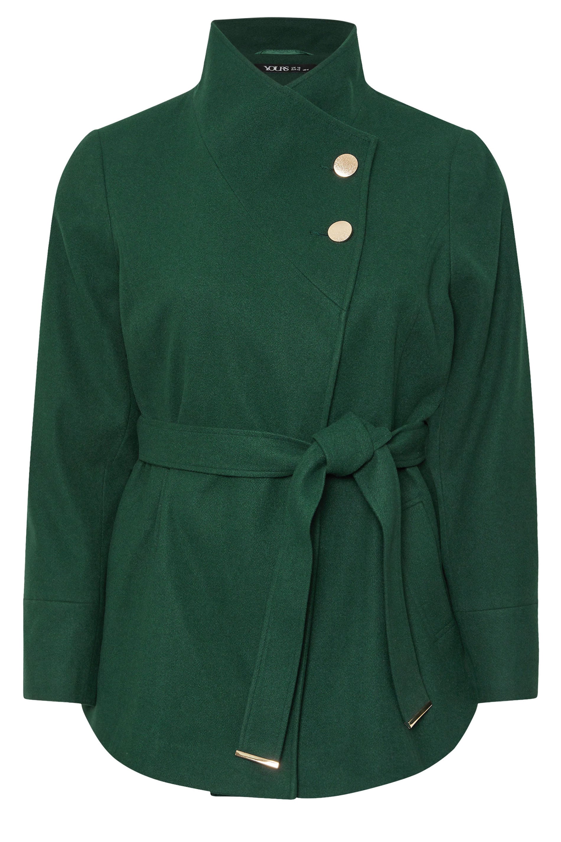 YOURS Plus Size Dark Green Formal Wrap Coat | Yours Clothing 5