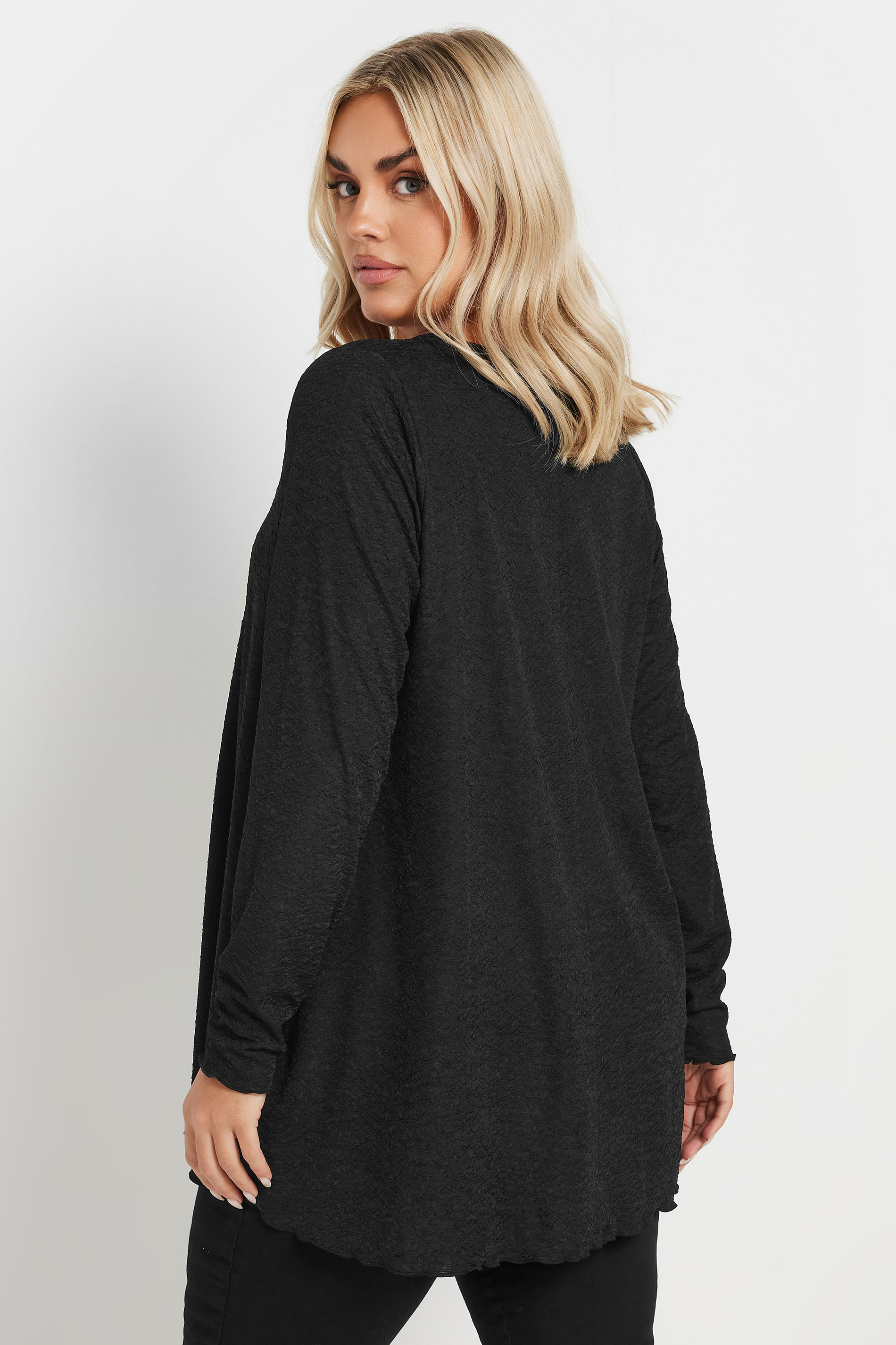 YOURS Plus Size Black Textured Long Sleeve Top | Yours Clothing 2