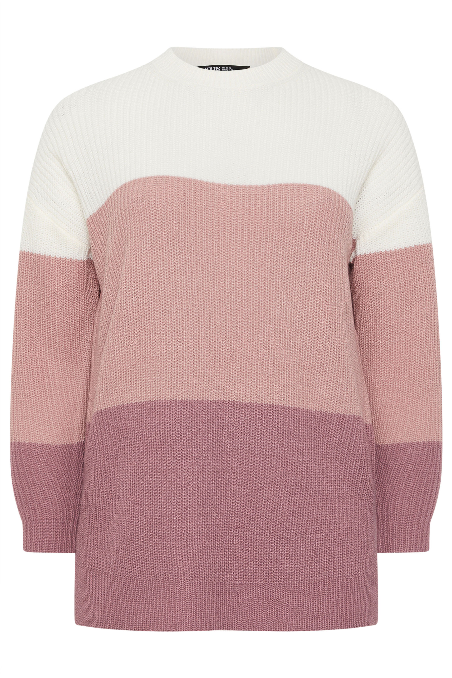 YOURS Plus Size Pink & Cream Colourblock Stripe Jumper | Yours Clothing 5