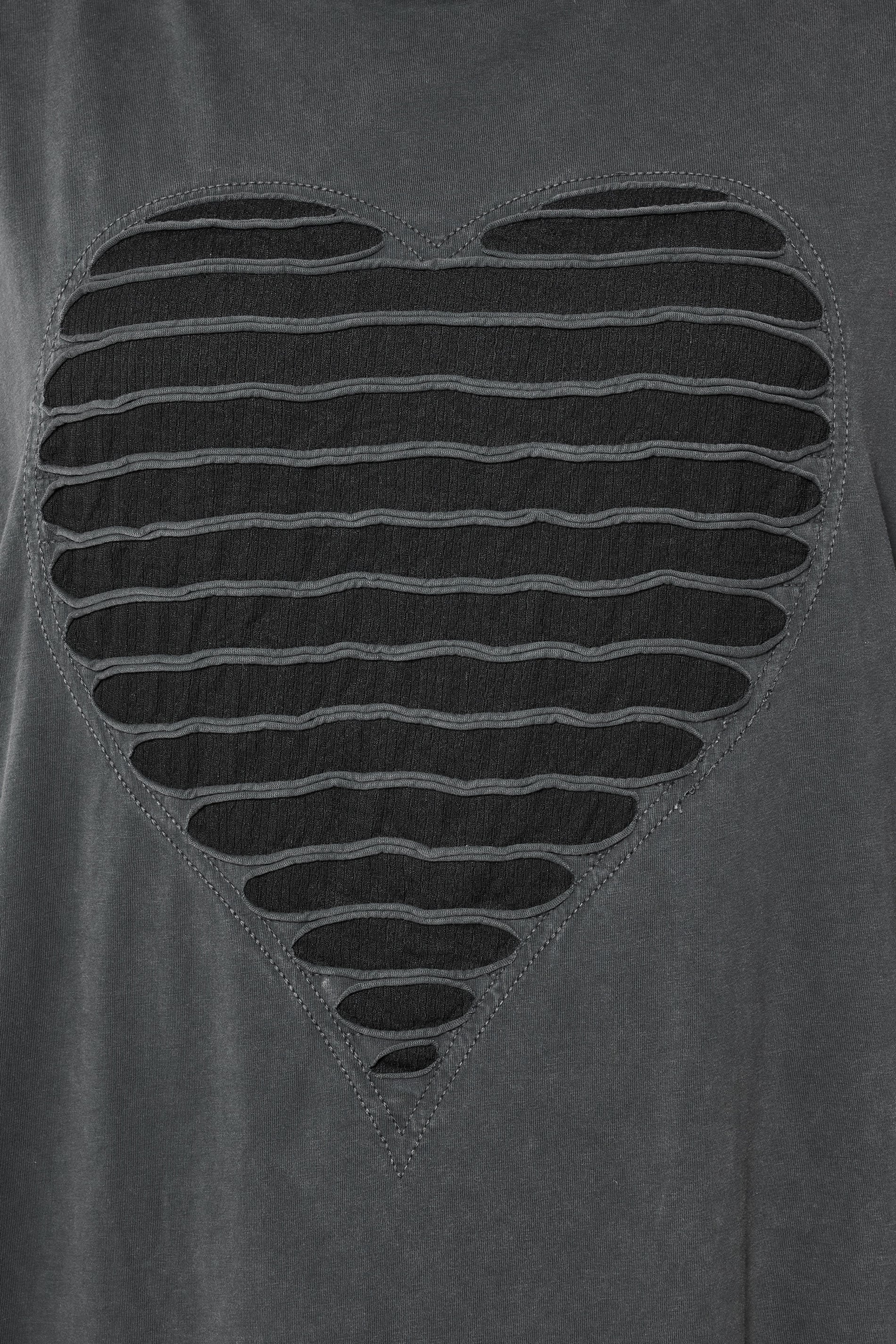 YOURS Plus Size Grey Distressed Heart T-Shirt | Yours Clothing 4