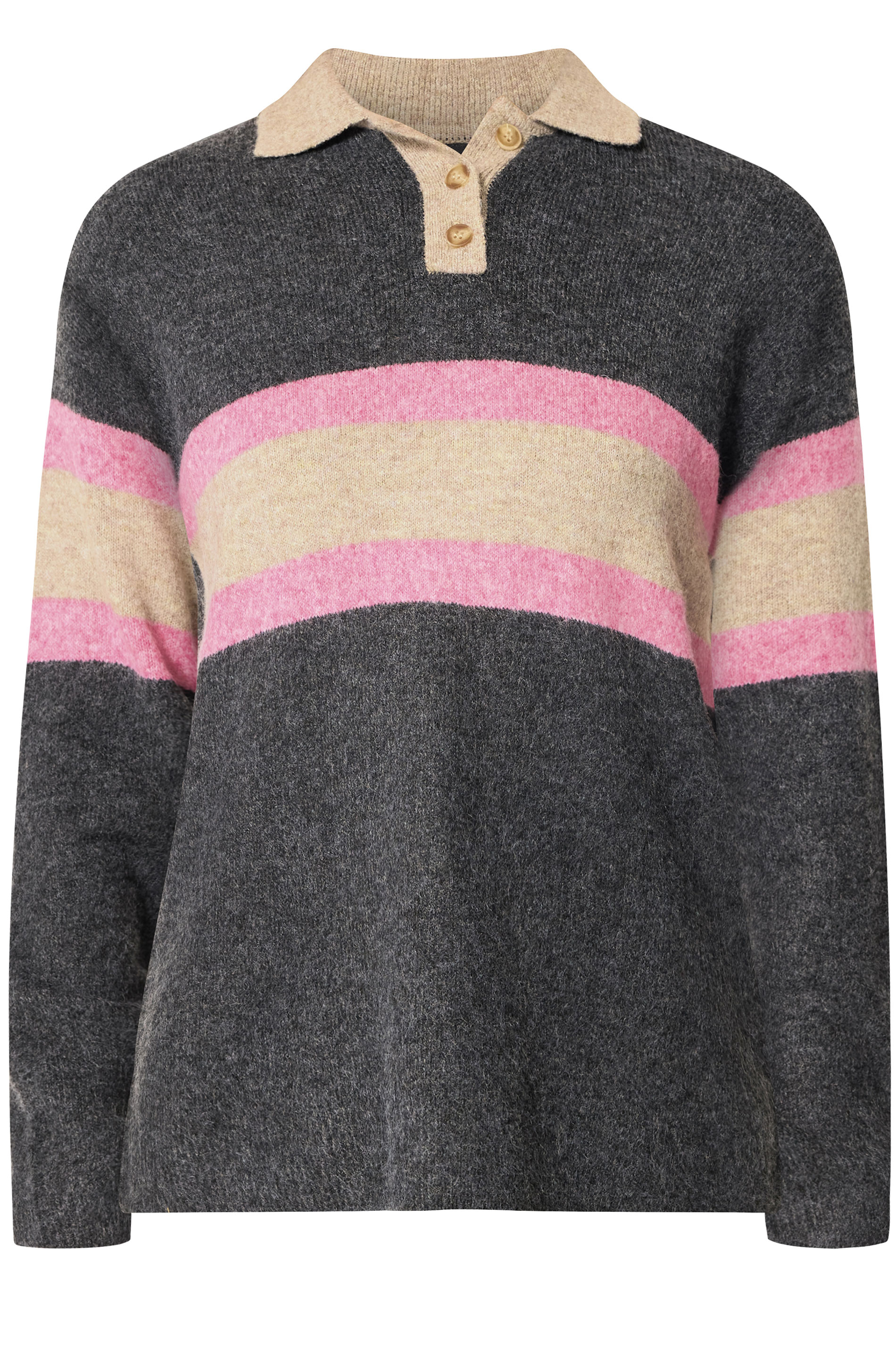LTS Tall Women's Grey Stripe Knitted Polo Jumper | Long Tall Sally 5