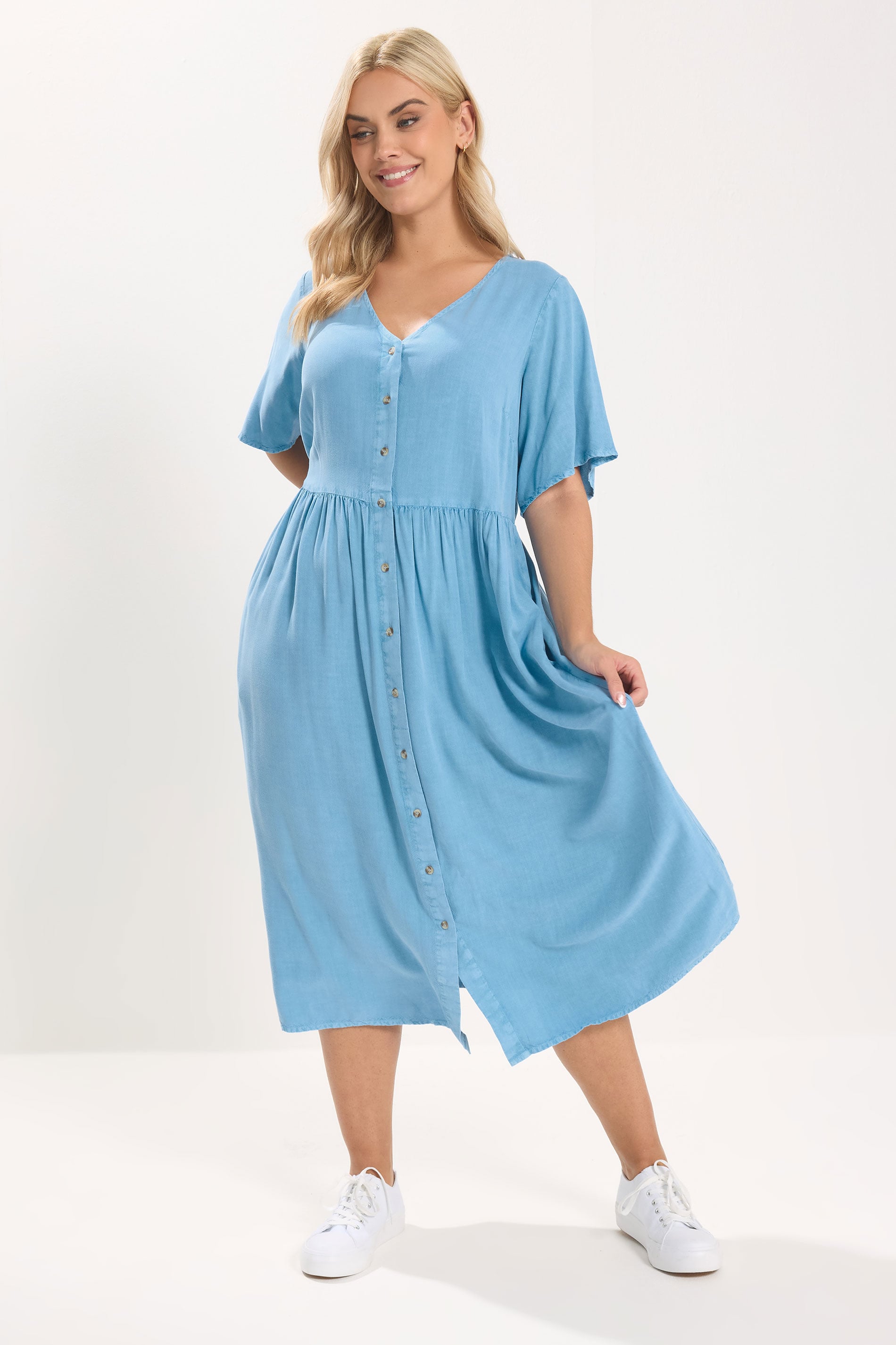 YOURS Plus Size Blue Chambray Maxi Tea Dress | Yours Clothing 1