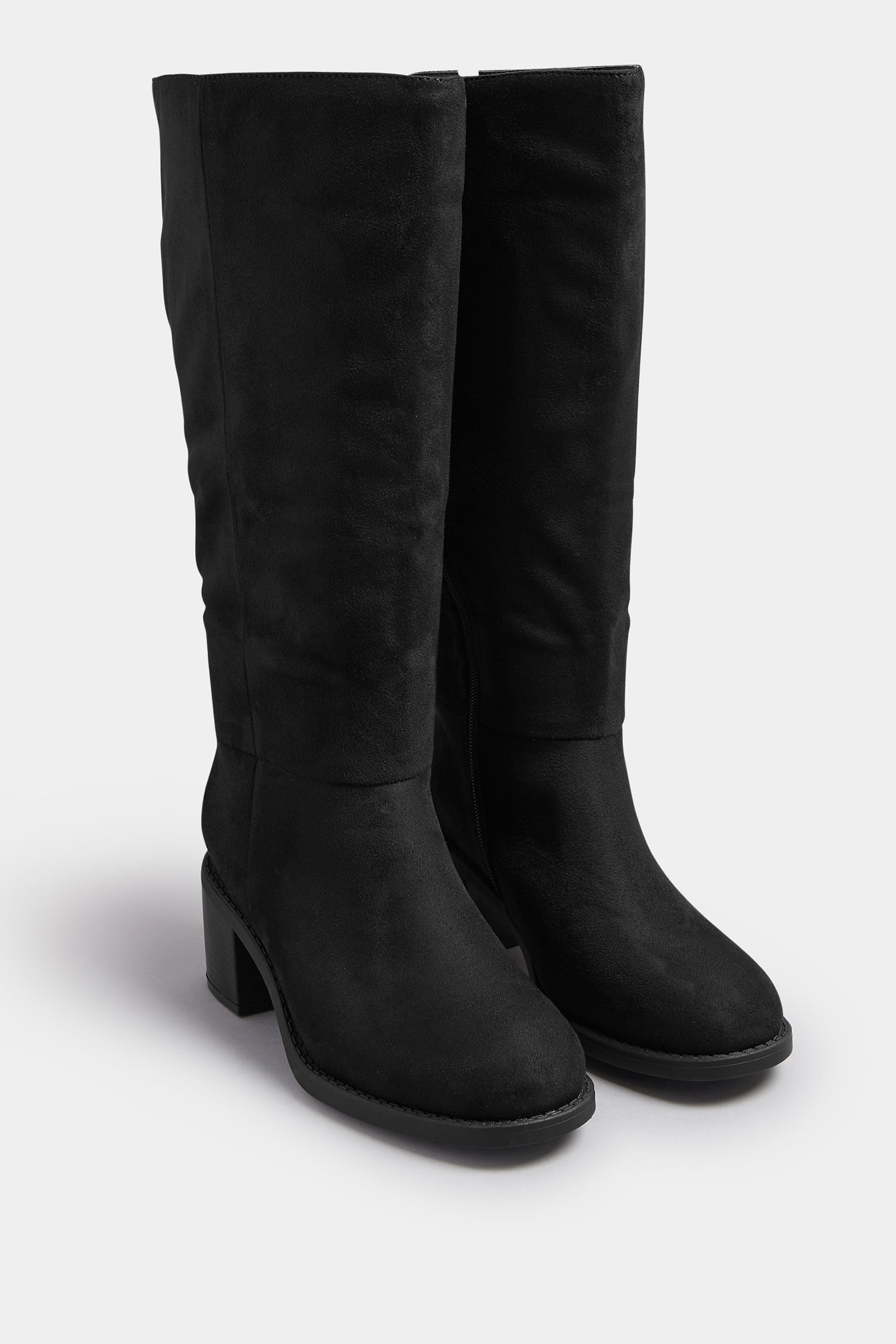 Black Faux Suede Block Heel Knee High Boots In Wide E Fit & Extra Wide EEE Fit | Yours Clothing 2