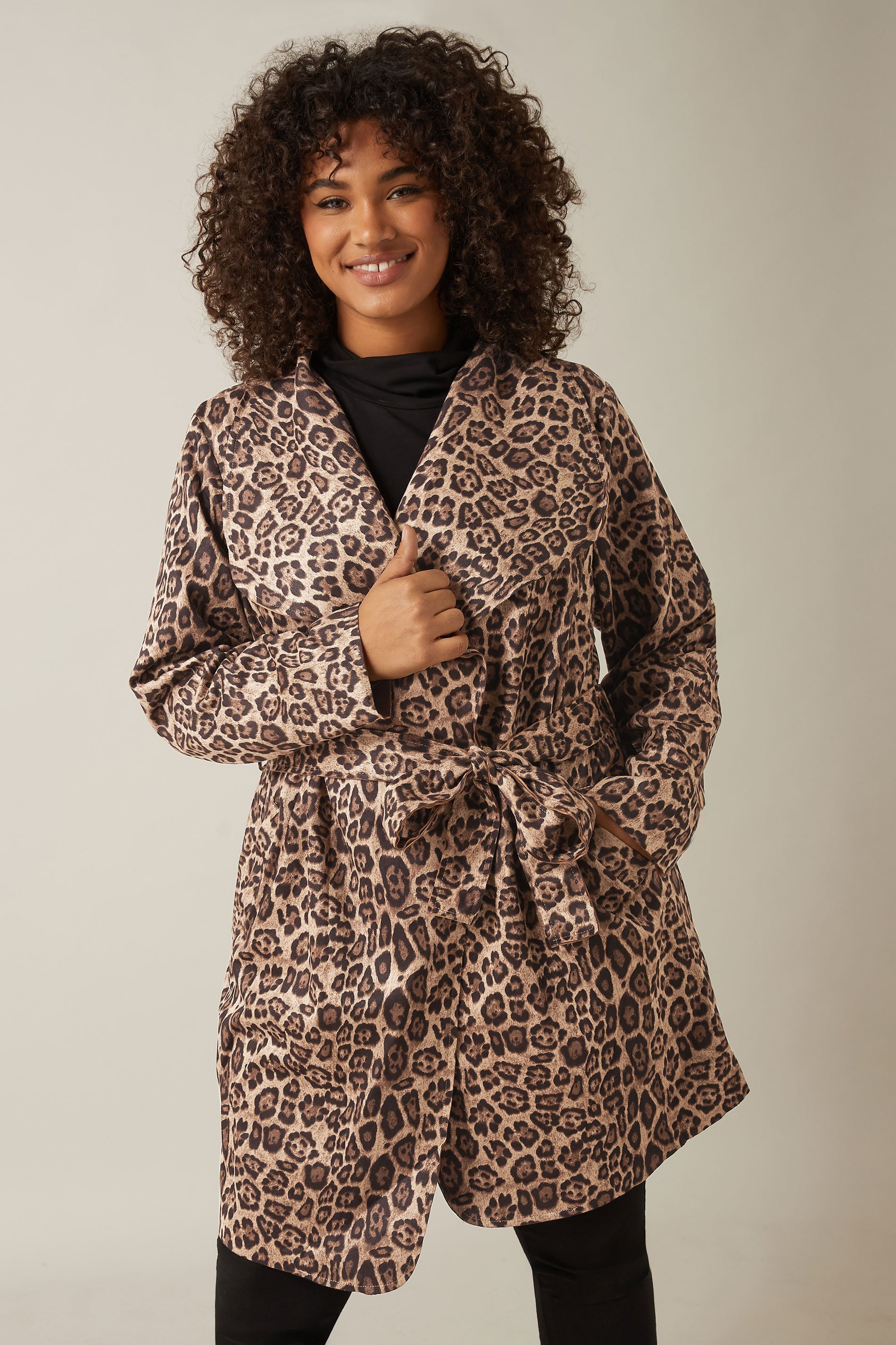 Evans Brown Leopard Print Wrap Coat 1