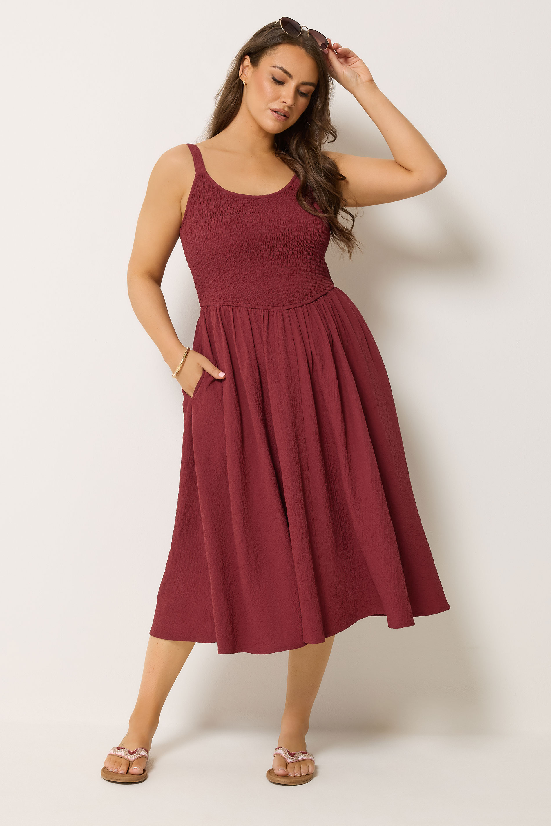 YOURS Plus Size Red Shirred Sundress | Yours Clothing 1