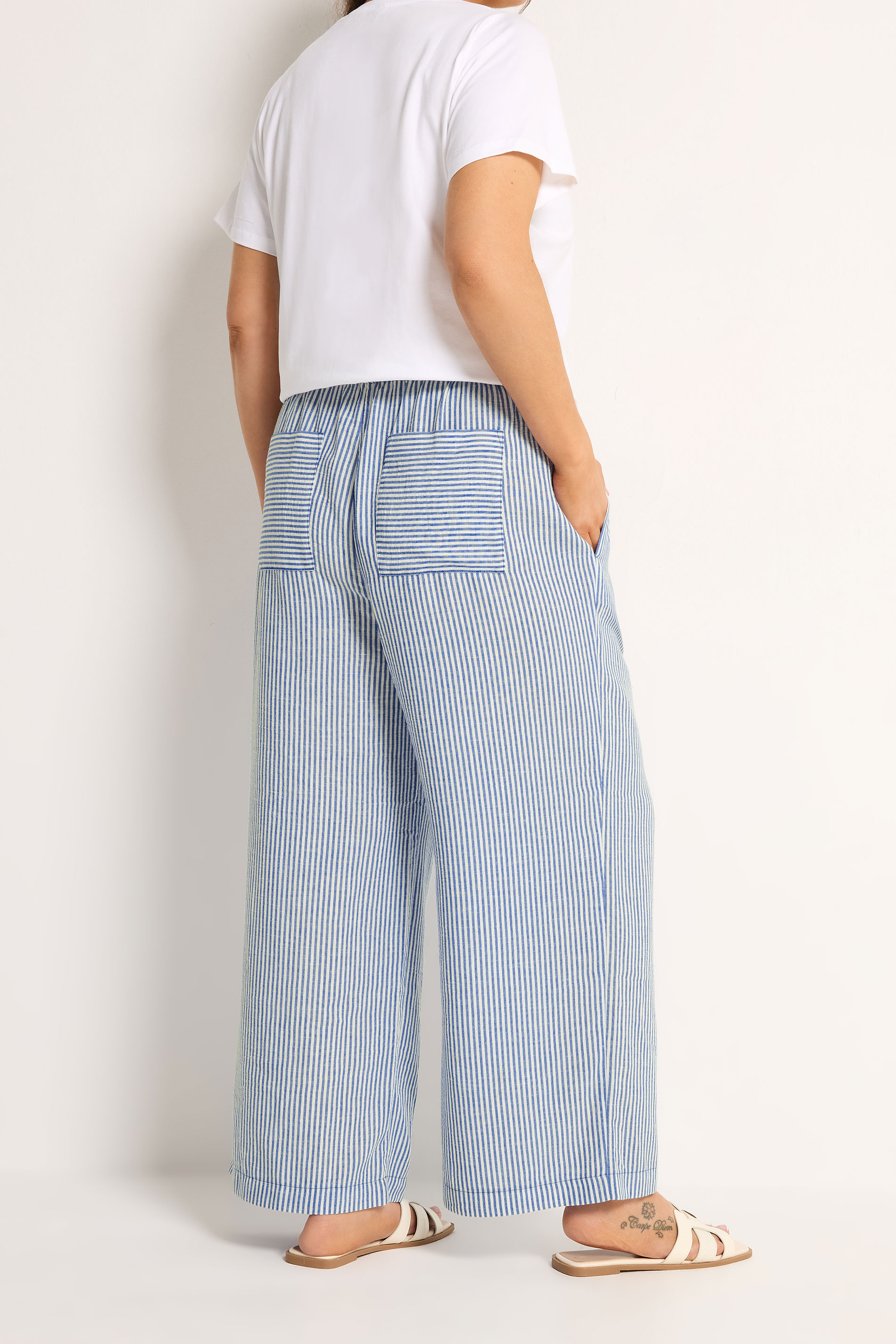 YOURS Plus Size Blue Stripe Linen Look Trousers | Yours Clothing 4