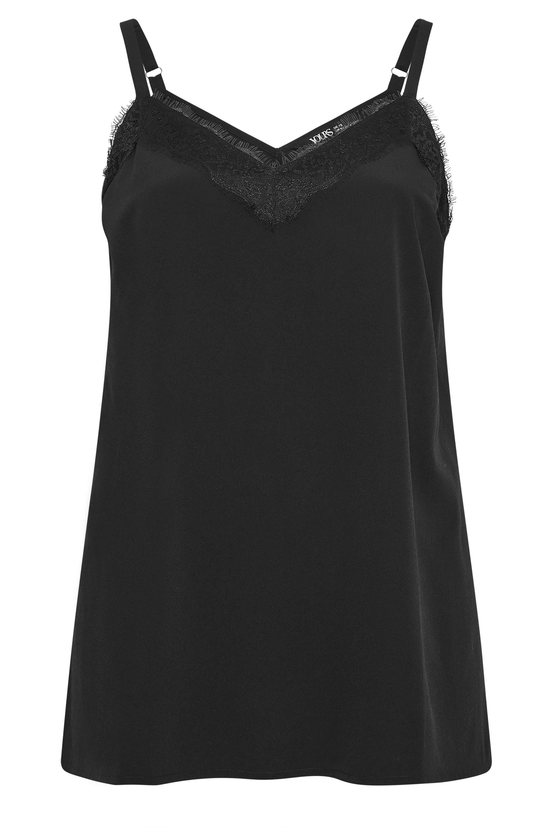 YOURS Plus Size Black Lace Insert Cami Vest Top | Yours Clothing 5