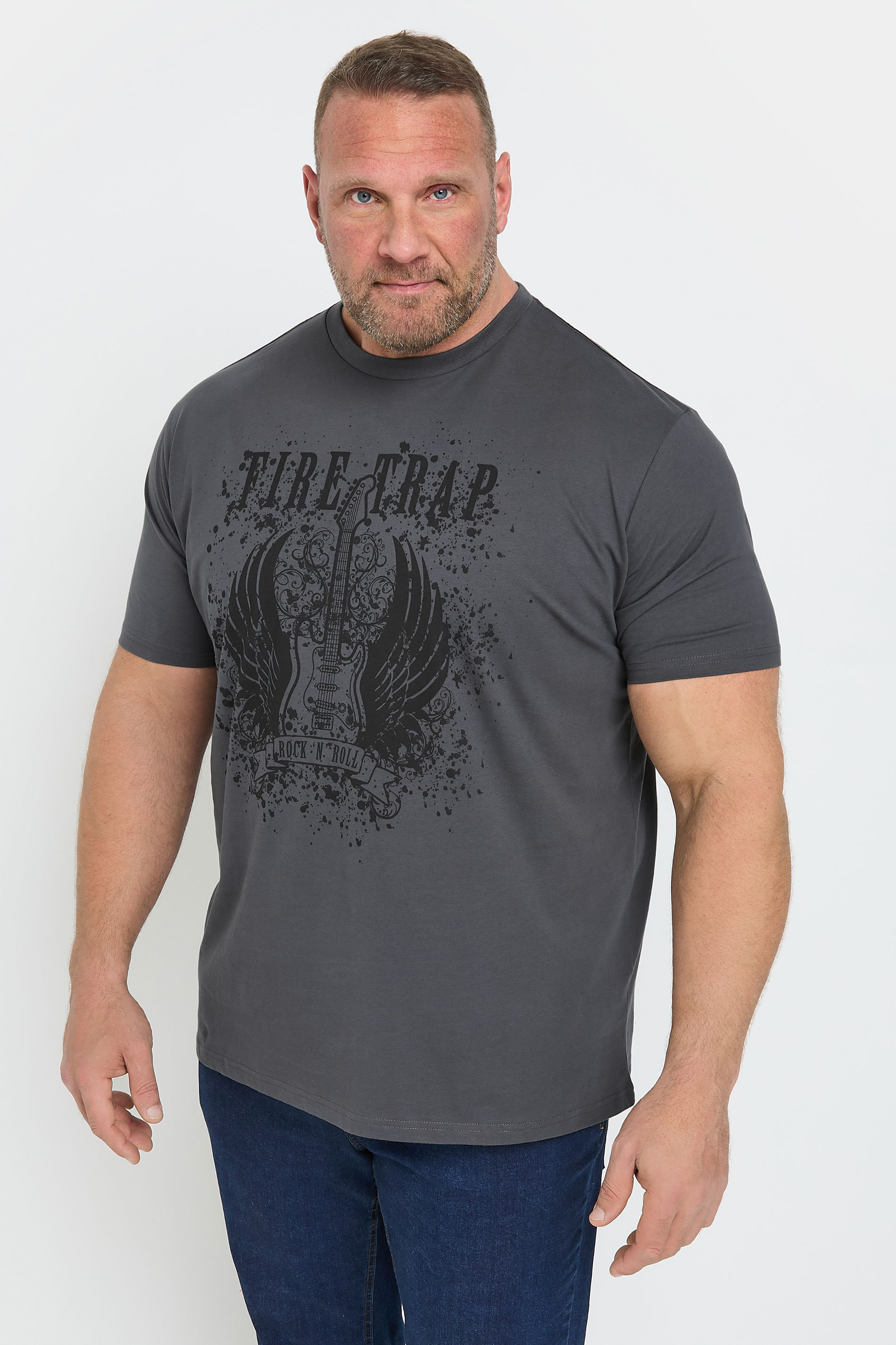 FIRETRAP Big & Tall Grey Guitar Print T-Shirt | BadRhino 1