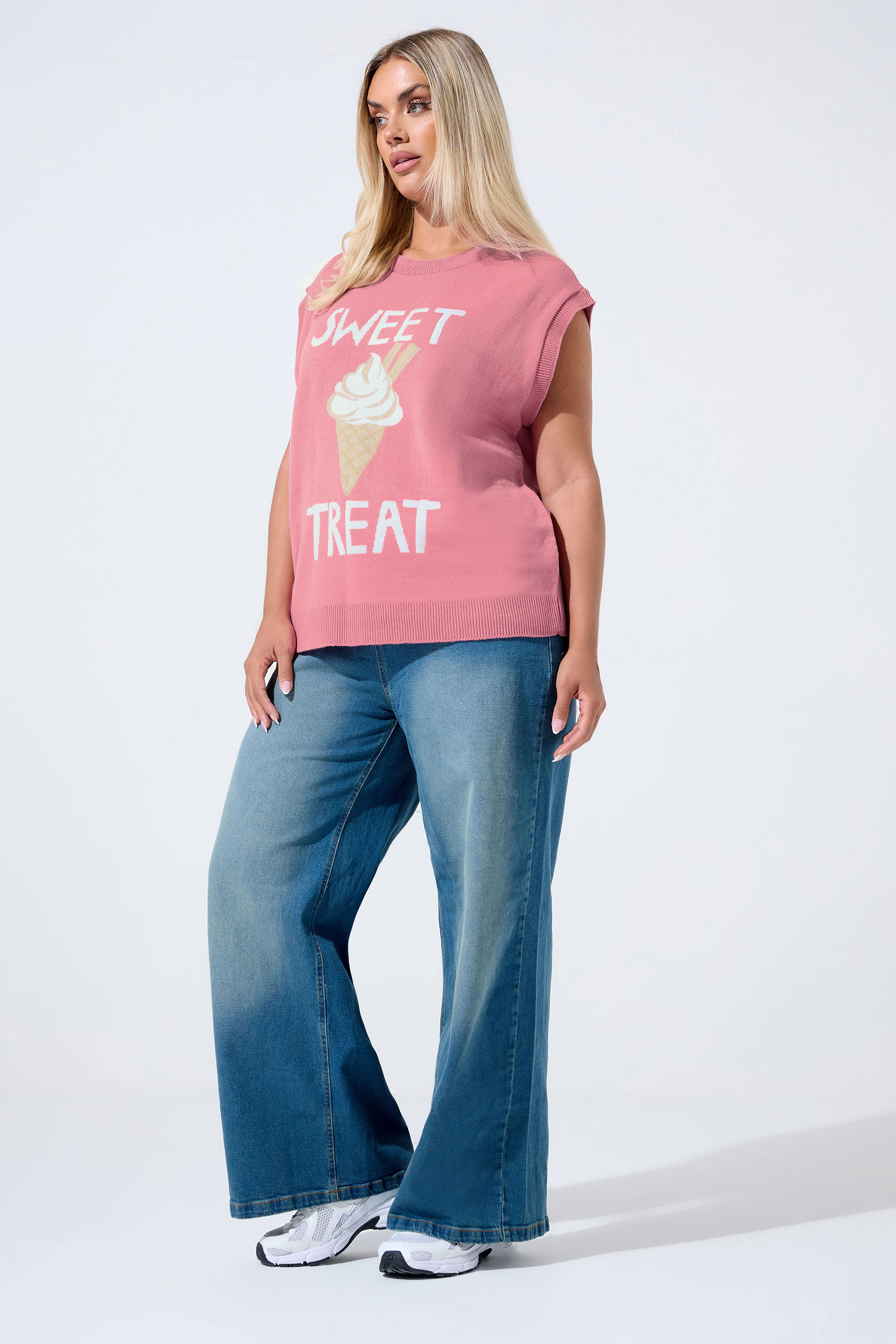 LIMITED COLLECTION Plus Size Pink Ice Cream Knitted Vest Top | Yours Clothing 1