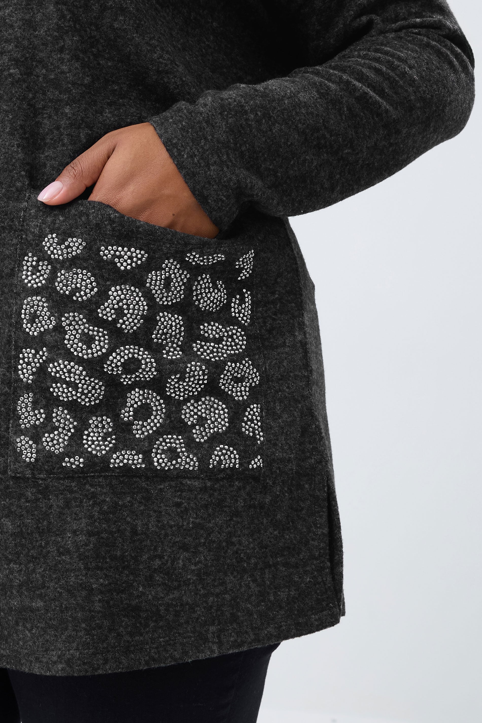 YOURS Plus Size Grey Leopard Diamante Embellished Pocket Top | Yours Clothing 4
