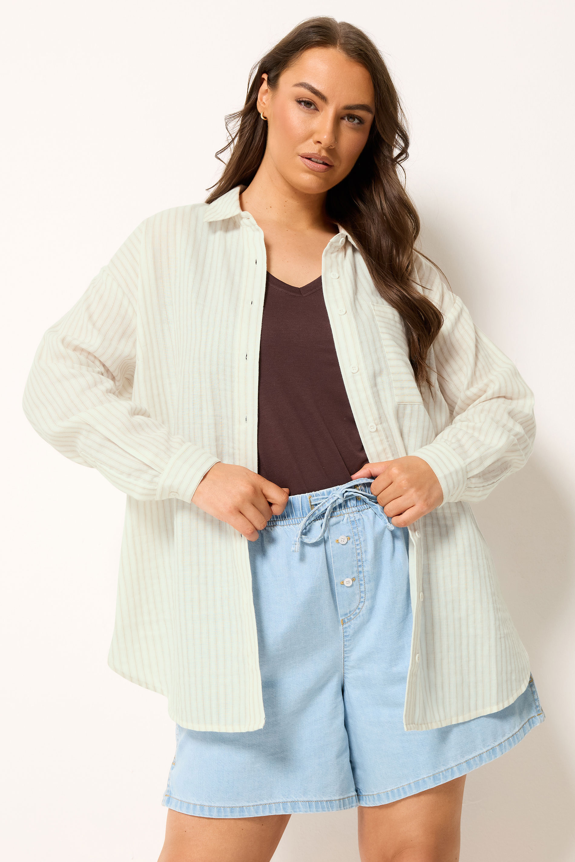 YOURS Plus Size Ivory White Stripe Button Shirt | Yours Clothing 3