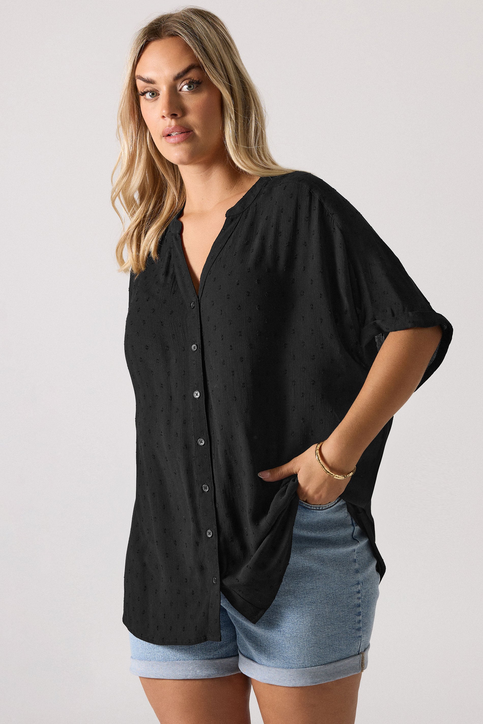 YOURS Curve Black Textured Dobby Blouse | Yours Clothing 3