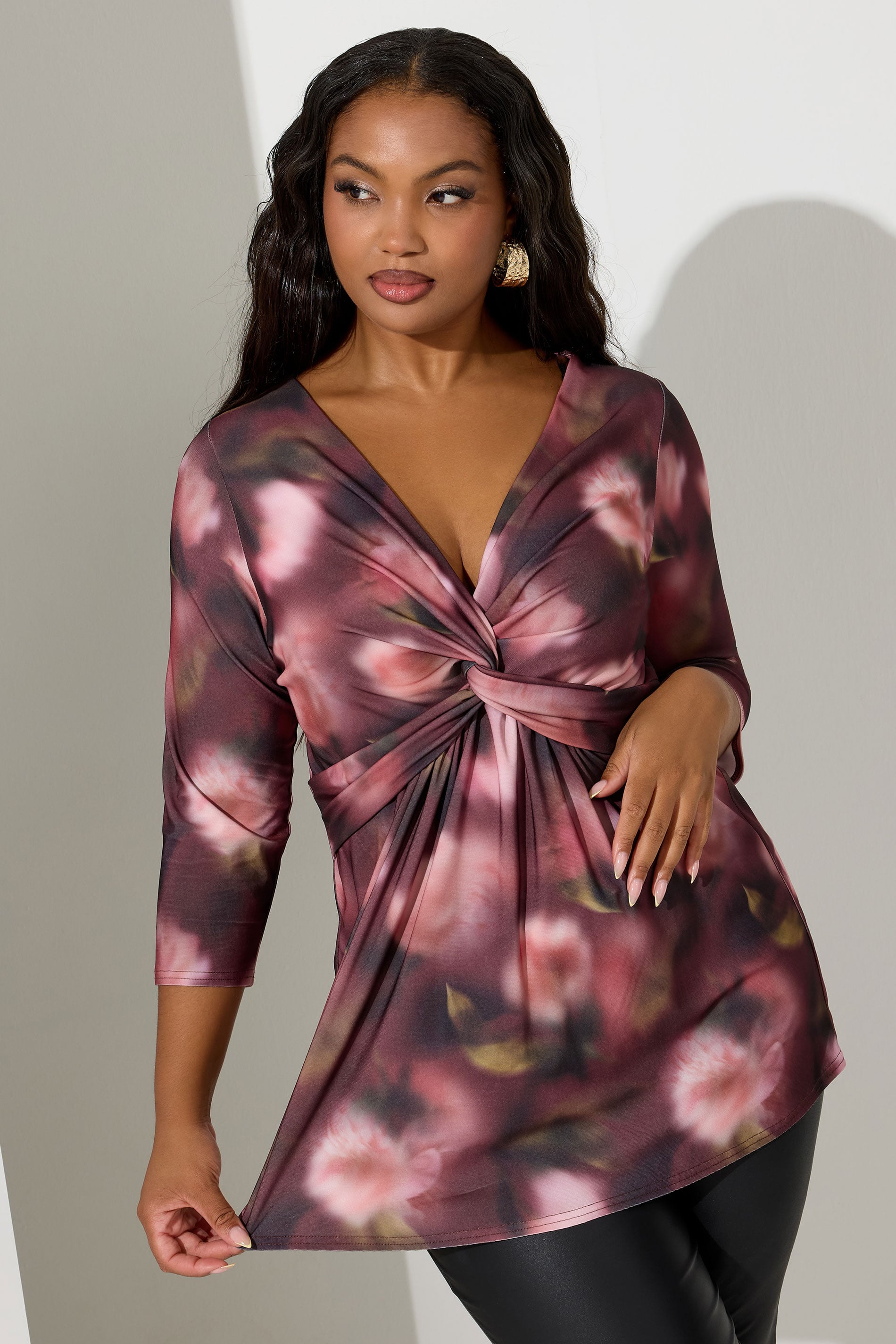 YOURS LONDON Plus Size Red Floral Knot Front Top | Yours Clothing 3