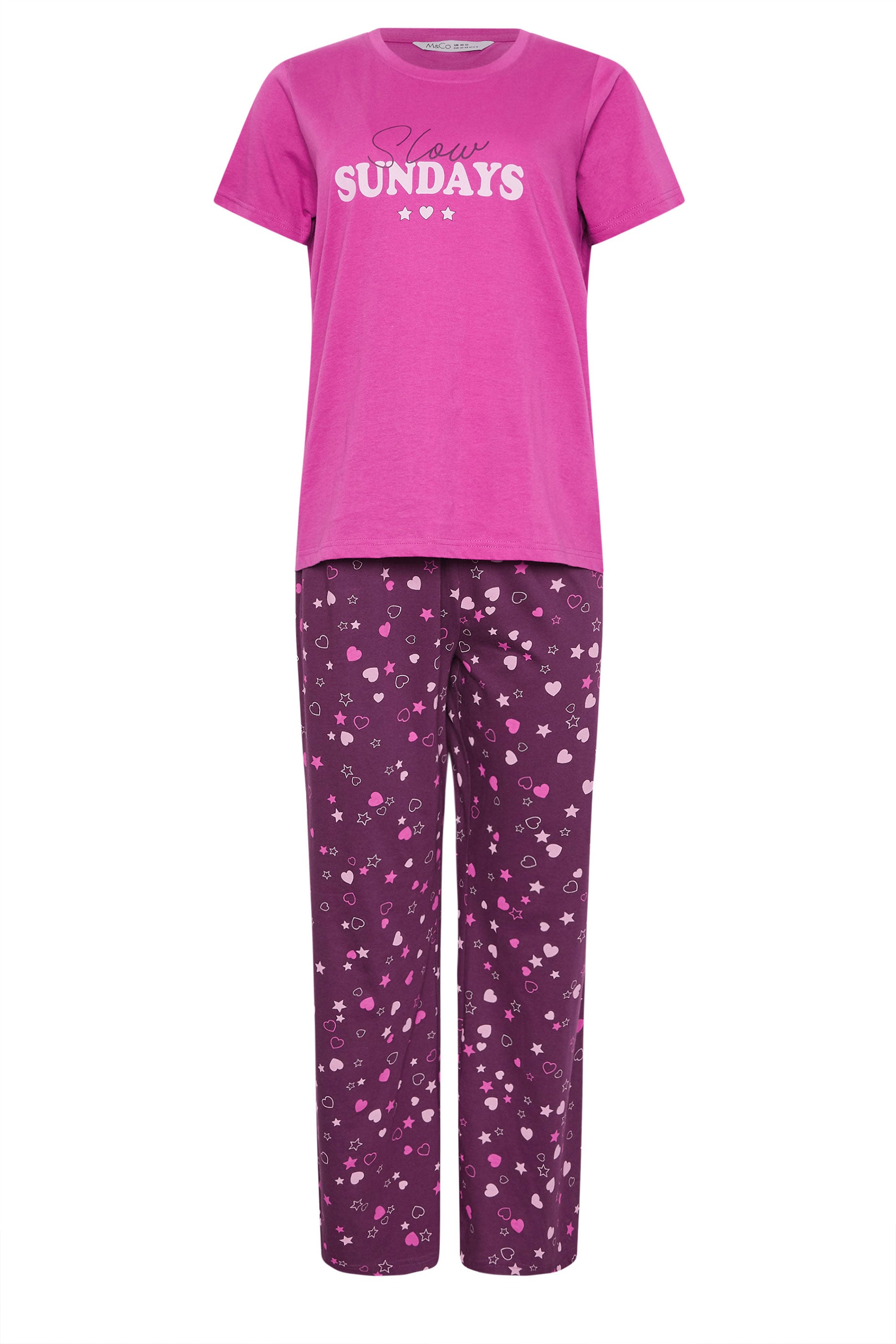 M&Co Pink 'Slow Sundays' Cotton Wide Leg Pyjama Set | M&Co 6