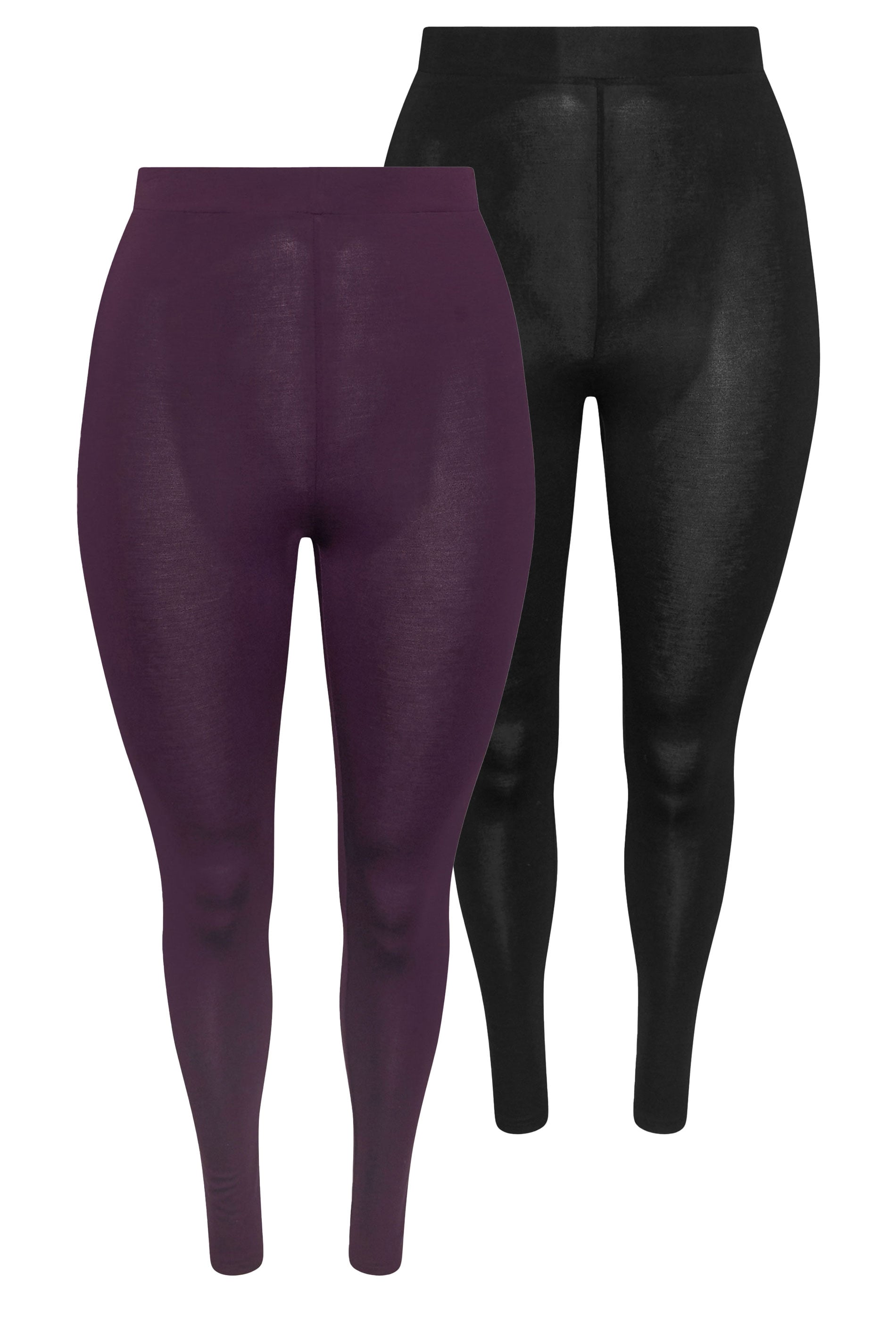 YOURSET 2 PACK Plus Size Burgundy Red & Black Soft Touch Stretch Leggings | Yours Clothing 3