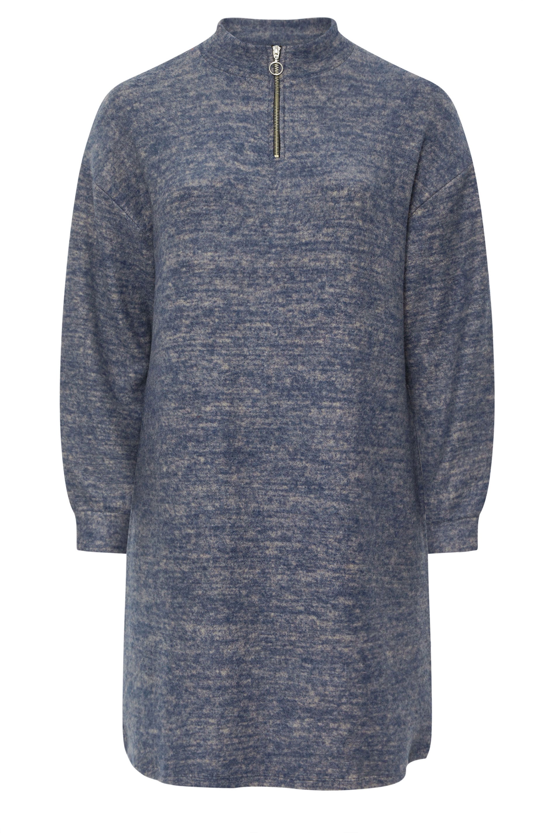 YOURS Plus Size Blue Soft Touch Zip Jumper Dress | Yours Clothing 5