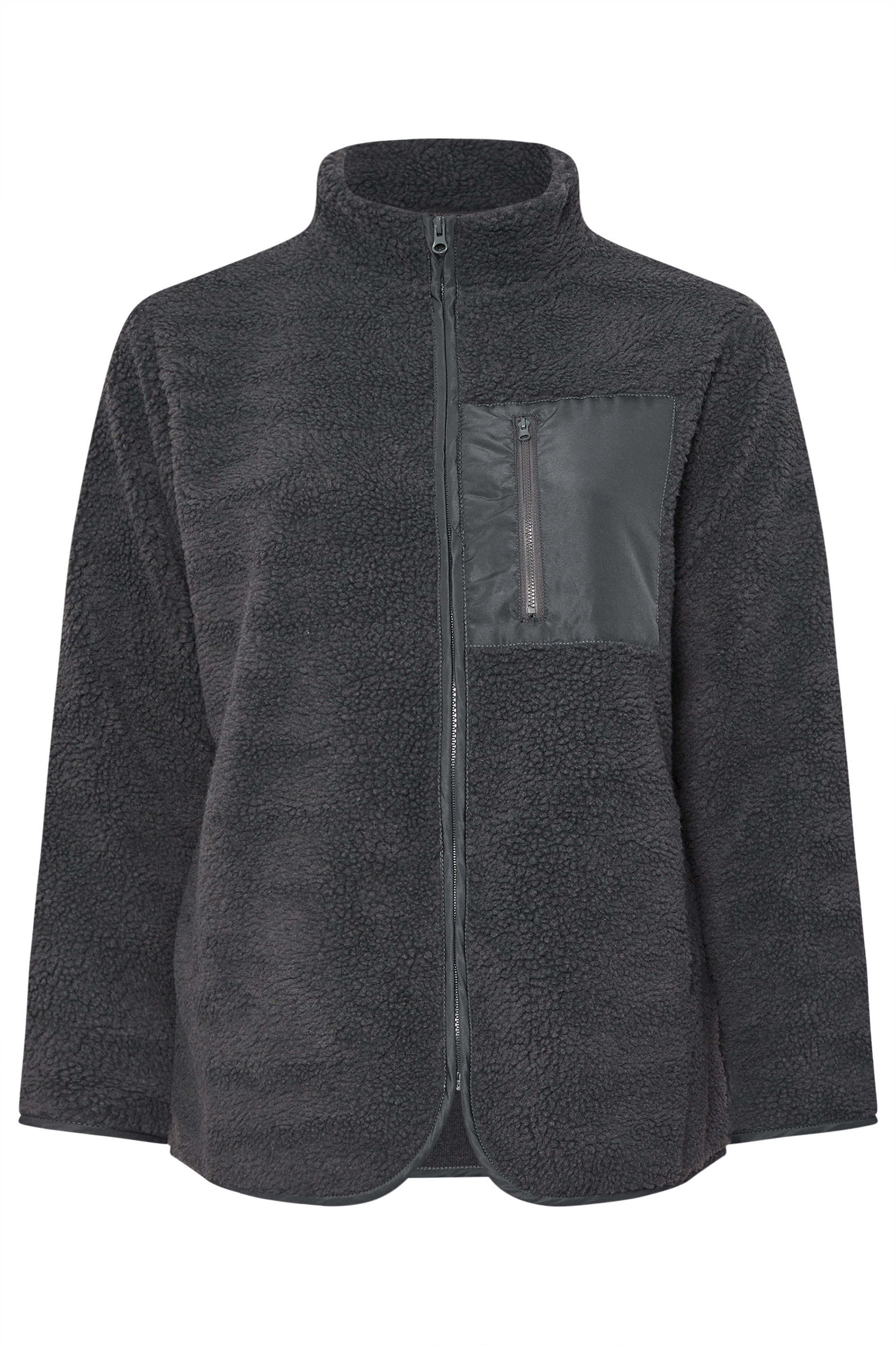 YOURS Plus Size Grey Pocket Teddy Fleece Jacket | Yours Clothing 6