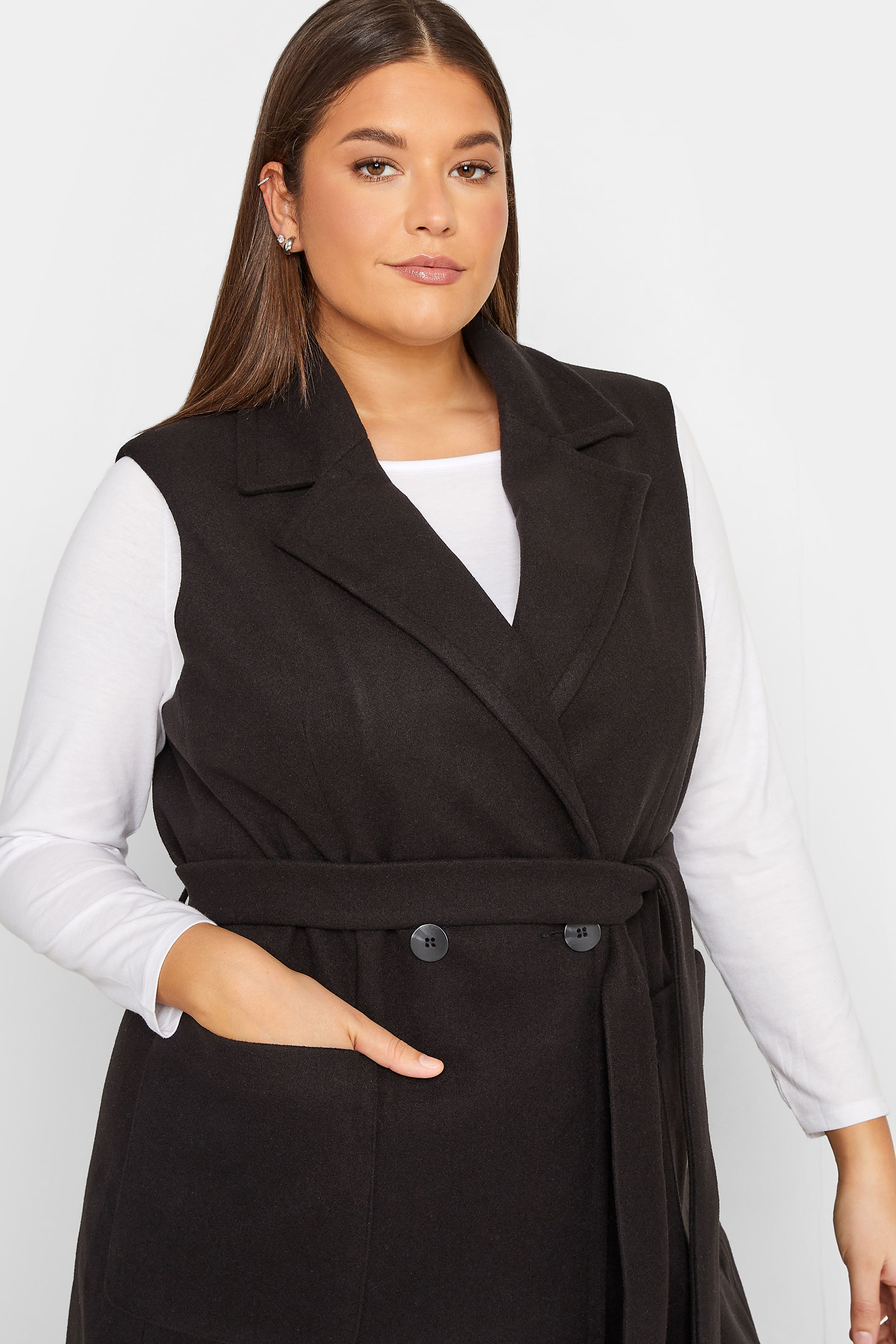 LTS Tall Women's Black Sleeveless Double Breasted Jacket | Long Tall Sally 3
