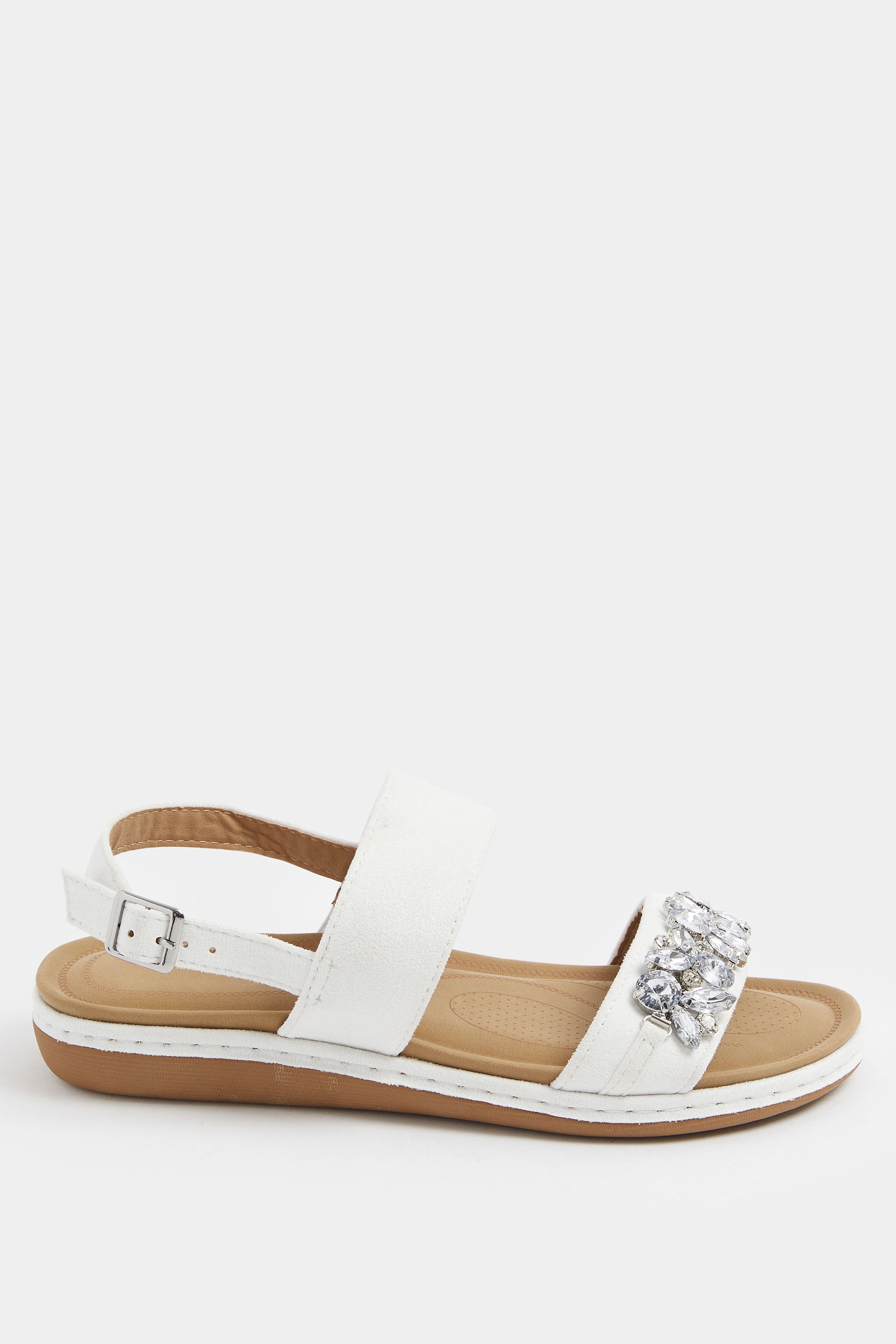 White Diamante Stone Embellished Sandals In Extra Wide EEE Fit | Yours Clothing 2