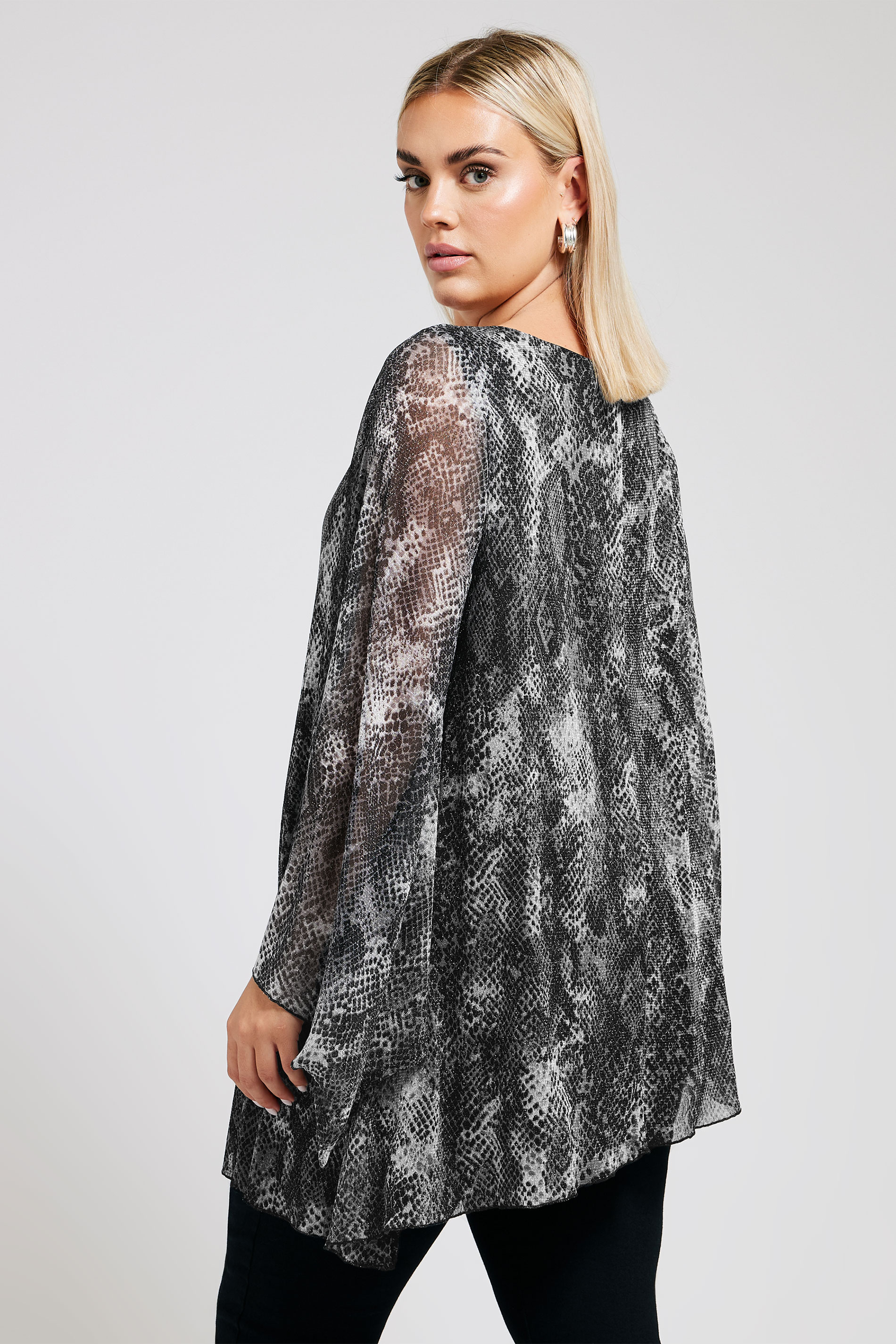 YOURS LONDON Plus Size Grey Snake Print Asymmetrical Blouse | Yours Clothing 2