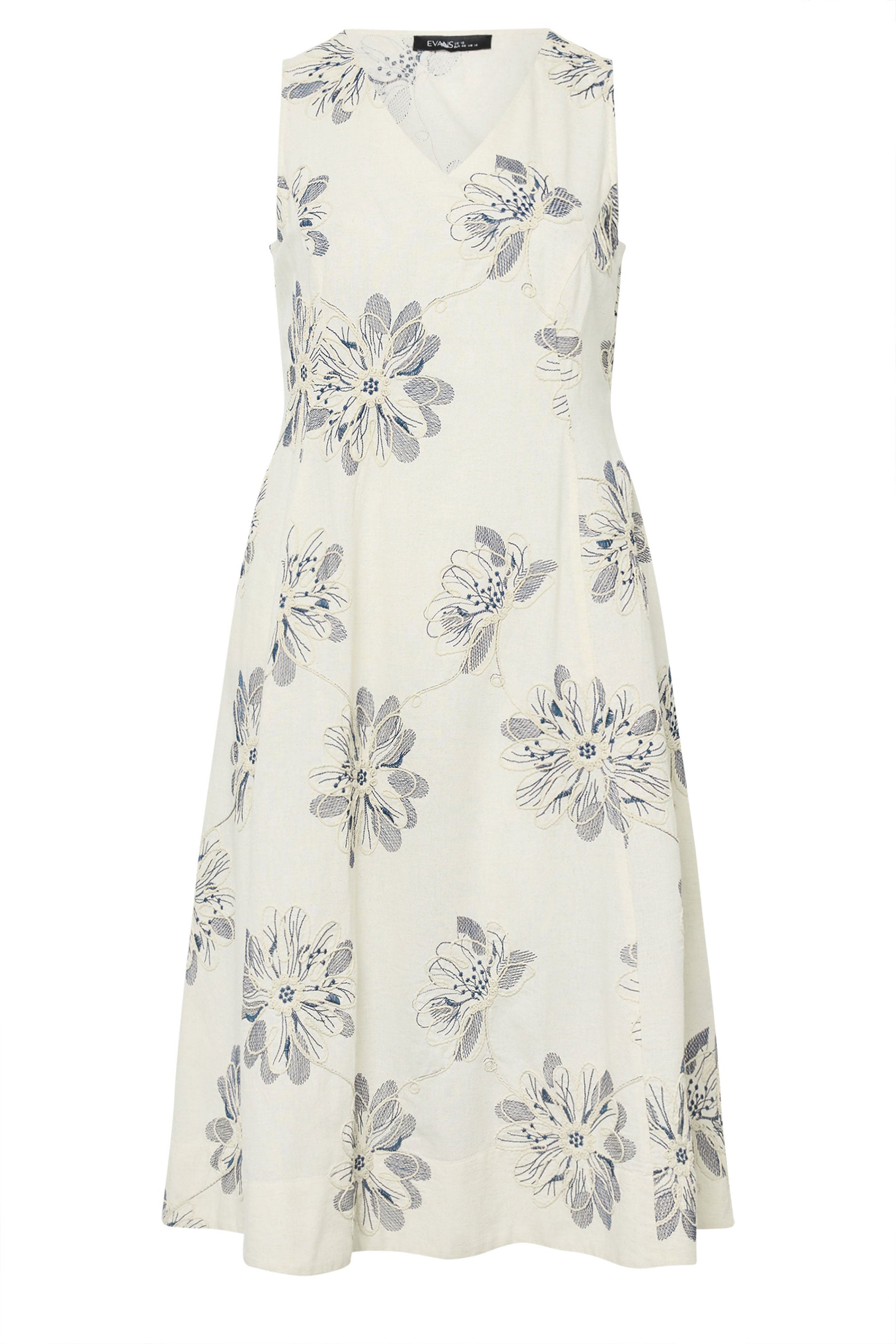 EVANS Plus Size Cream Embroidered Floral Linen Midi Dress | Evans 6