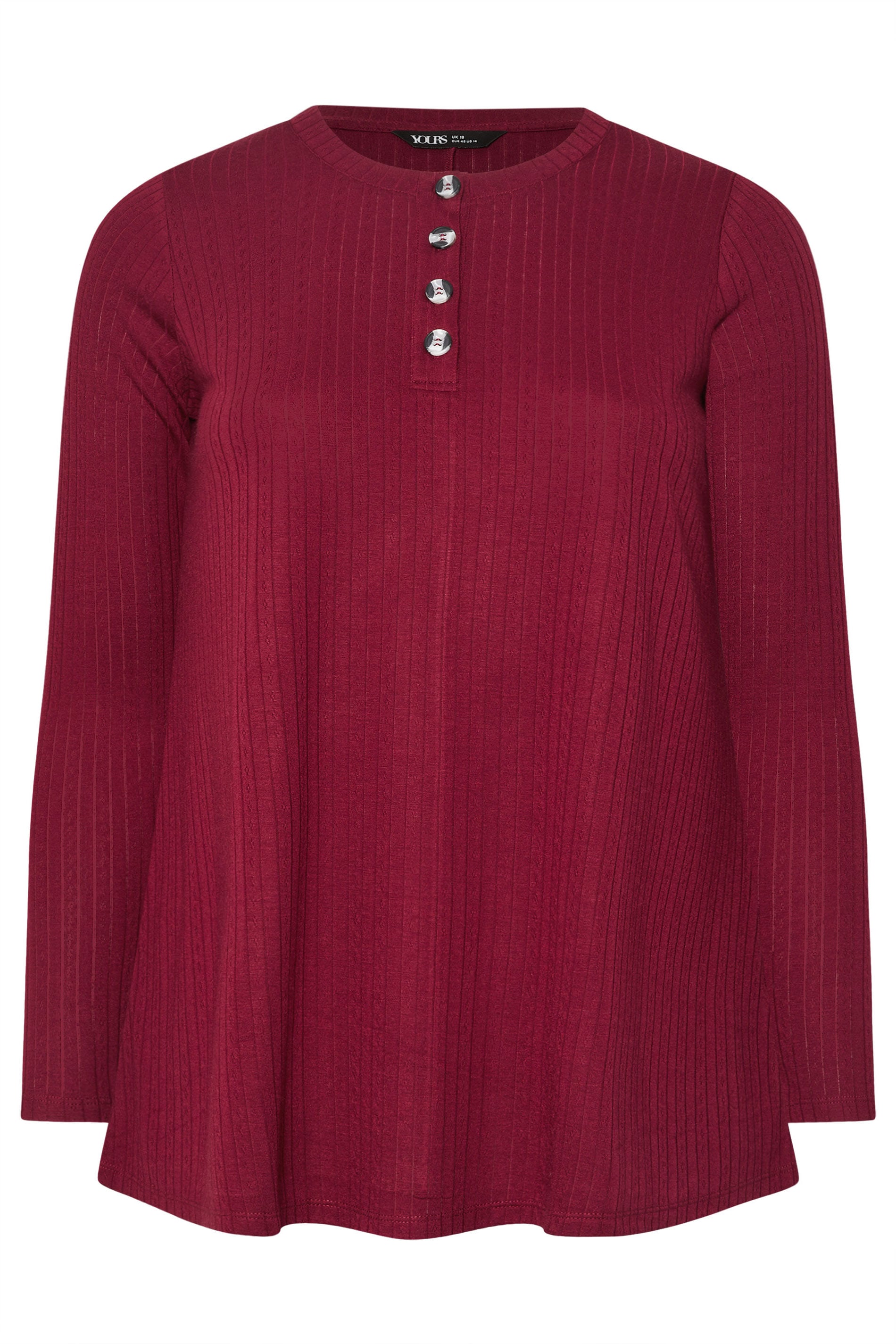 YOURS Plus Size Burgundy Red Henley Swing Top | Yours Clothing 5