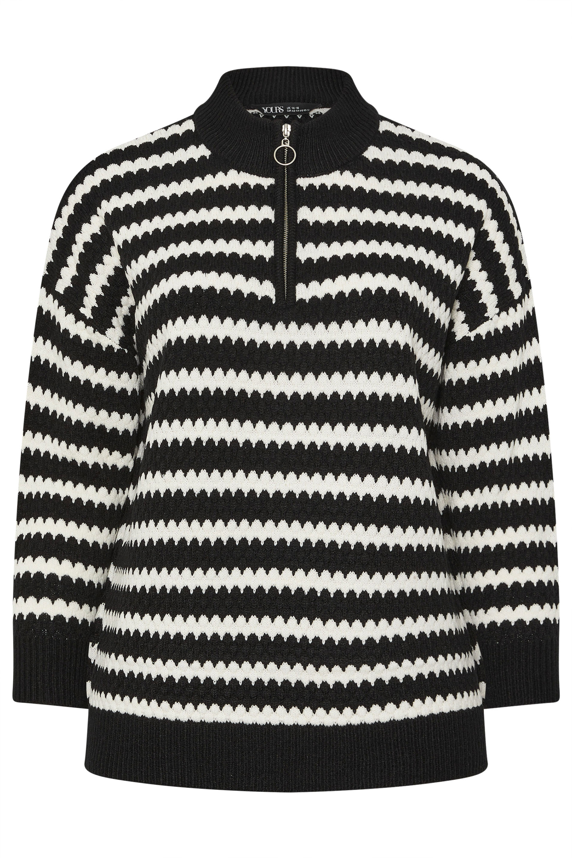YOURS Plus Size Black Scallop Stripe Quarter Zip Jumper | Yours Clothing 6