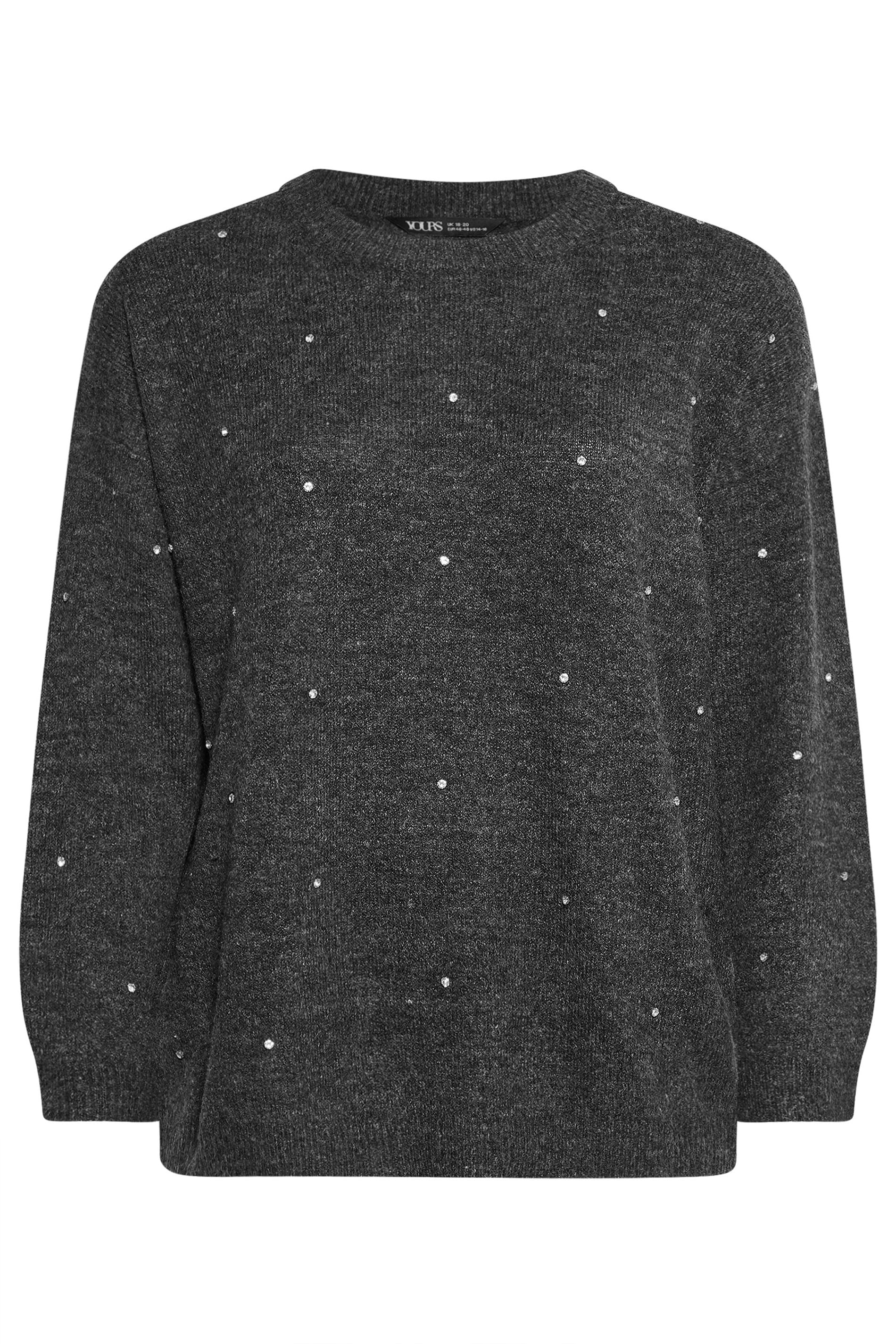 YOURS Plus Size Grey Embellished Front Jumper | Yours Clothing 5
