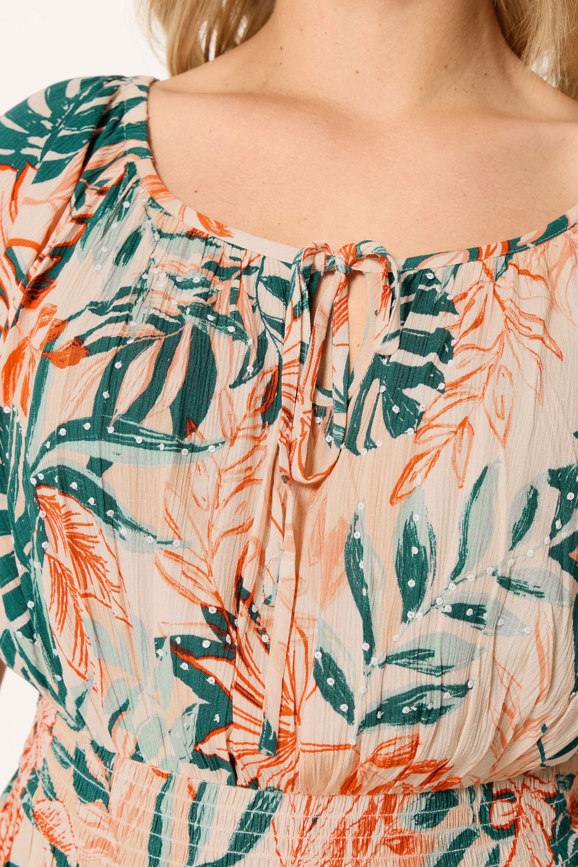 YOURS Plus Size Cream Leaf Tie Neck Bardot Maxi Dress | Yours Clothing 6