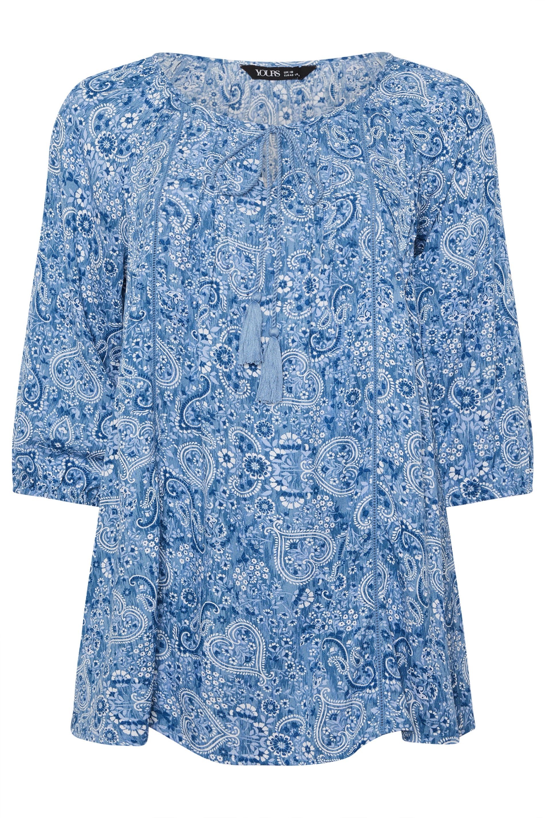YOURS Plus Size Blue Paisley Print Sequin Tie Neck Top | Yours Clothing 6