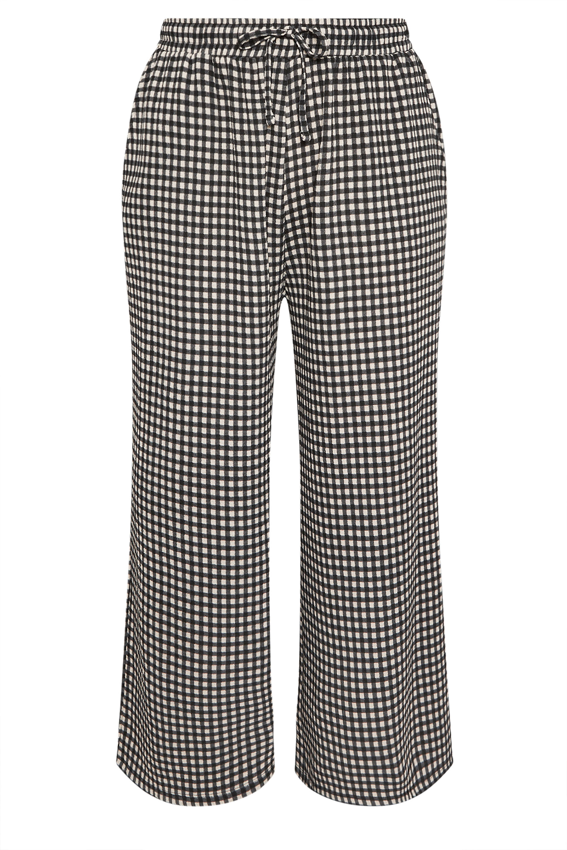 YOURS Plus Size Black Gingham Wide Leg Trousers | Yours Clothing 5