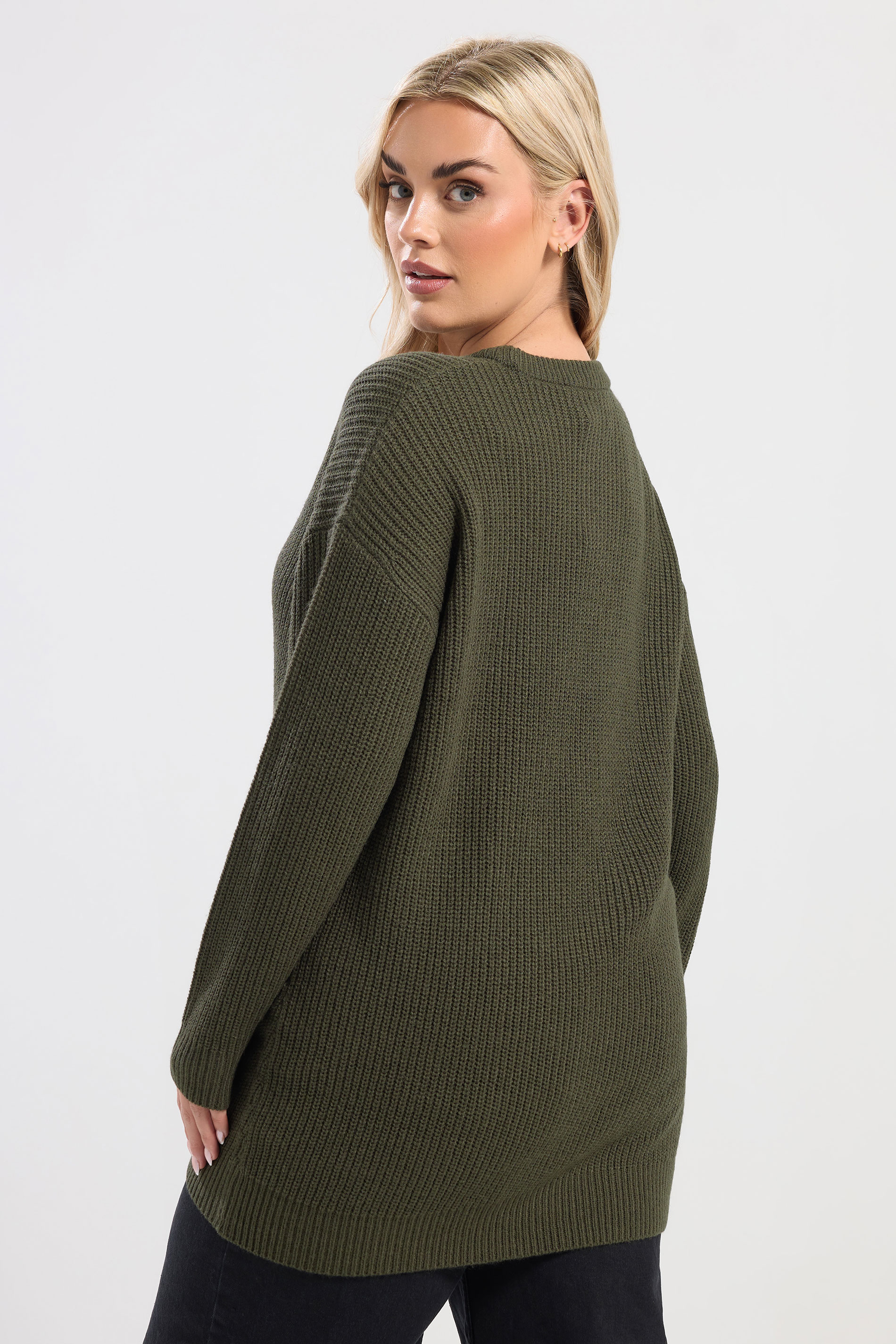 YOURS Plus Size Khaki Green Essential Knitted Jumper | Yours Clothing 2