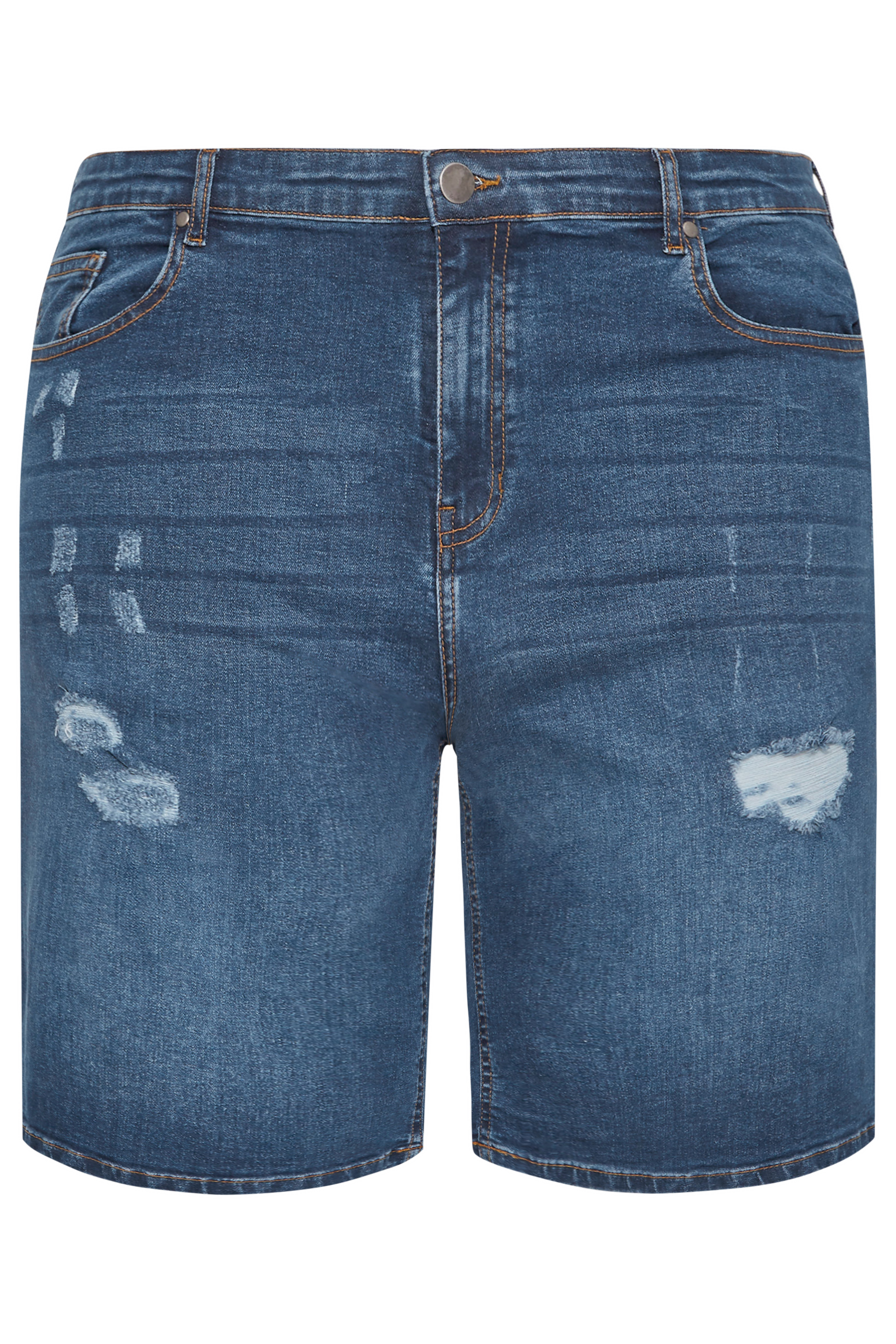 BadRhino Big & Tall Mid Blue Ripped Denim Shorts | BadRhino 2
