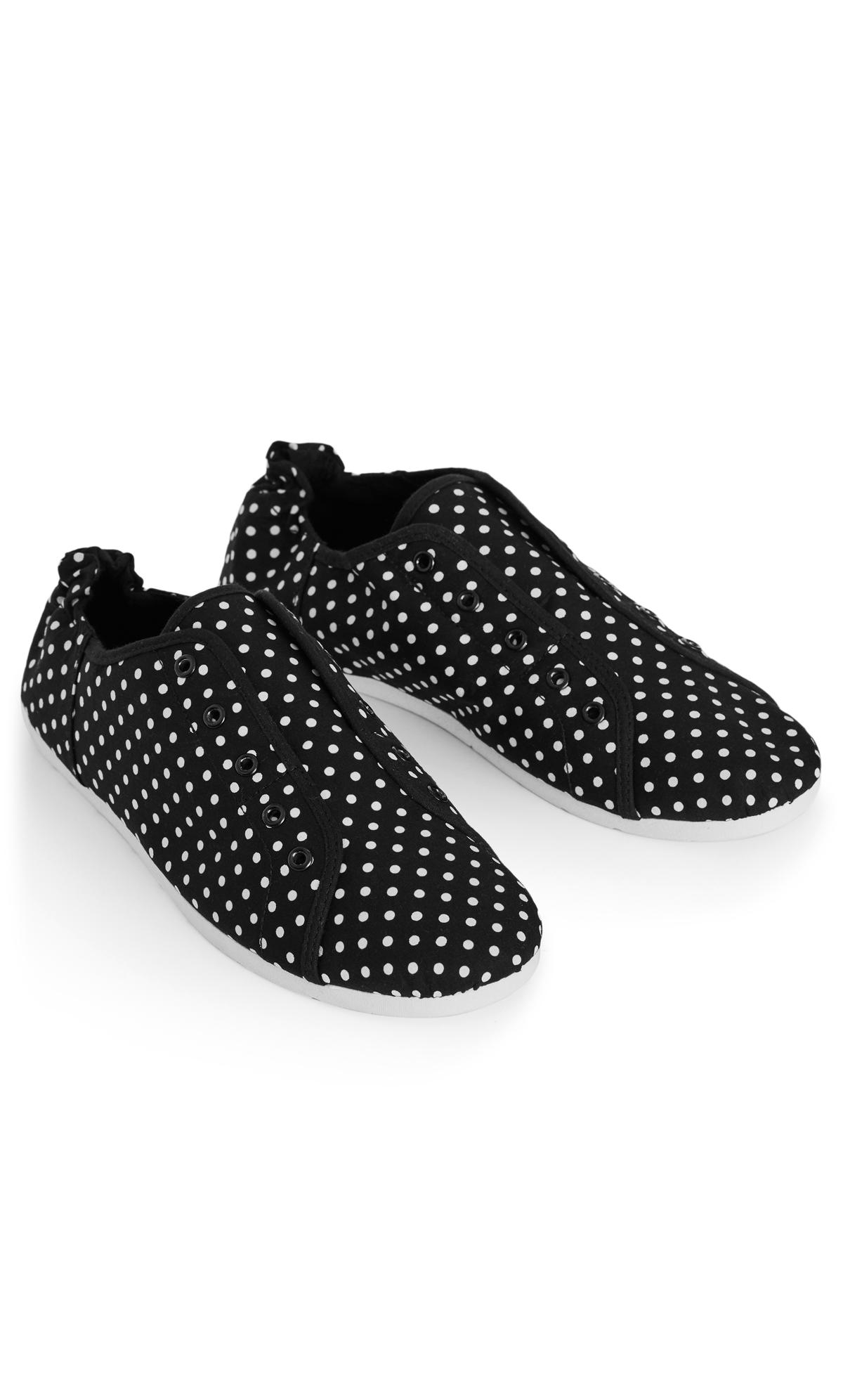 CloudWalkers WIDE FIT Black Polka Dot Canvas Trainer | Evans