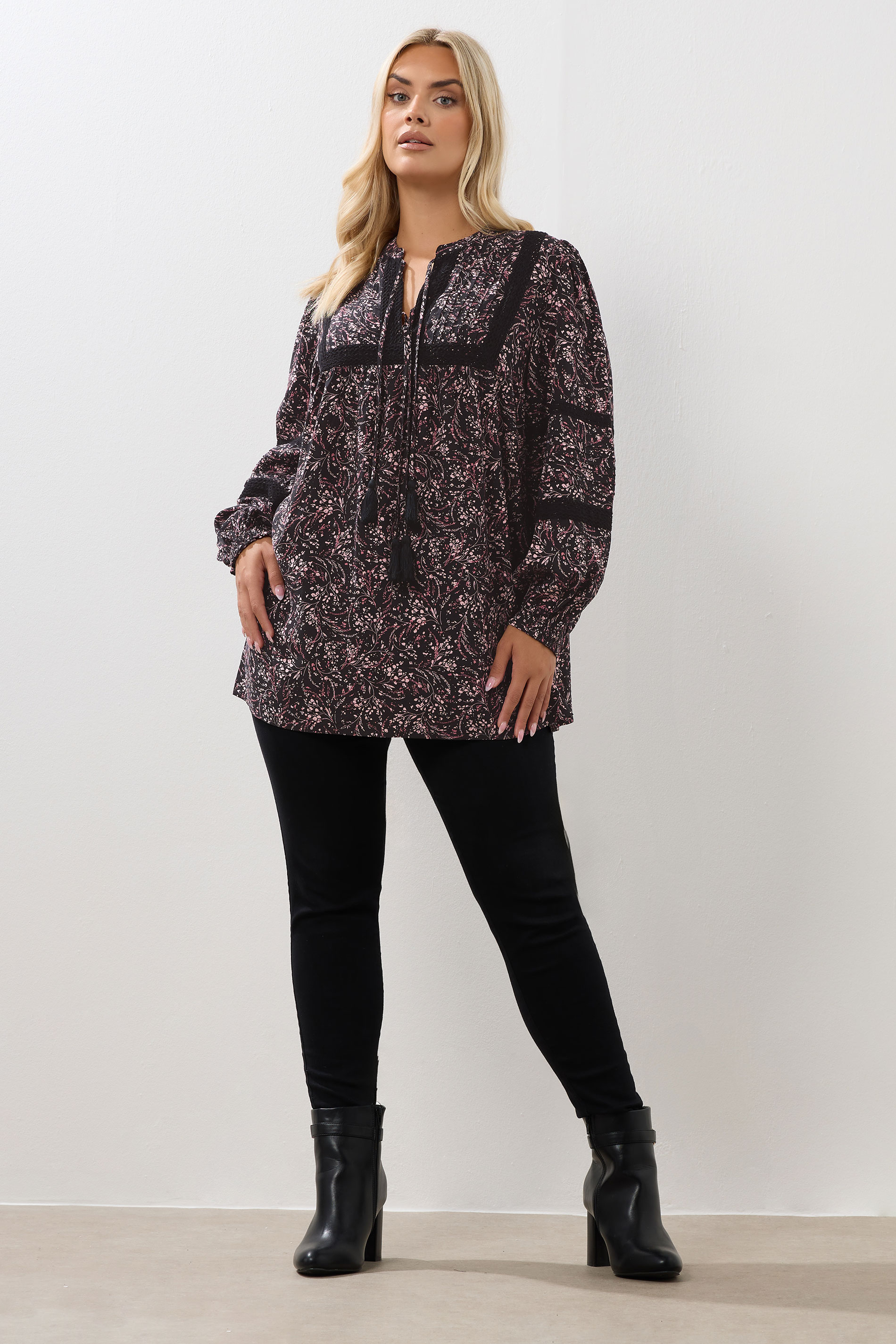 YOURS Plus Size Pink Floral Crochet Trim Blouse | Yours Clothing 4