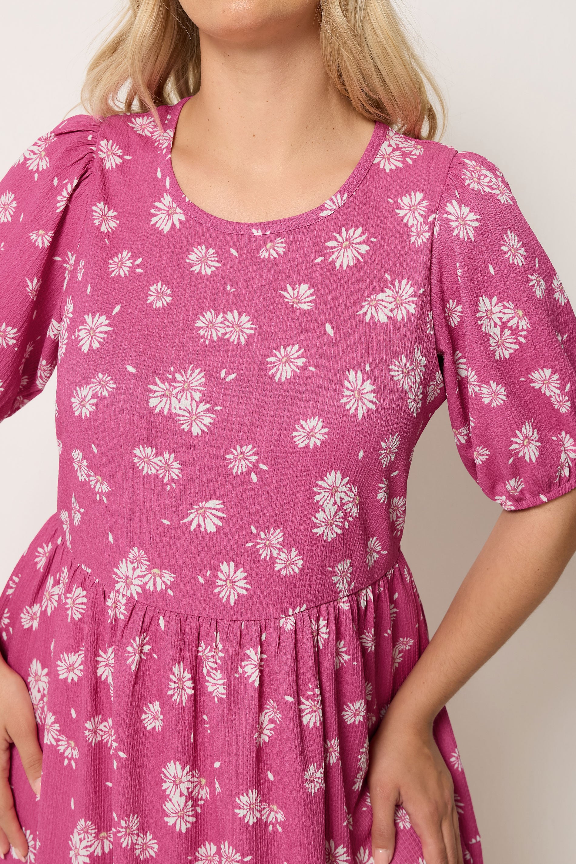 YOURS Plus Size Pink Daisy Tiered Midi Dress | Yours Clothing 4
