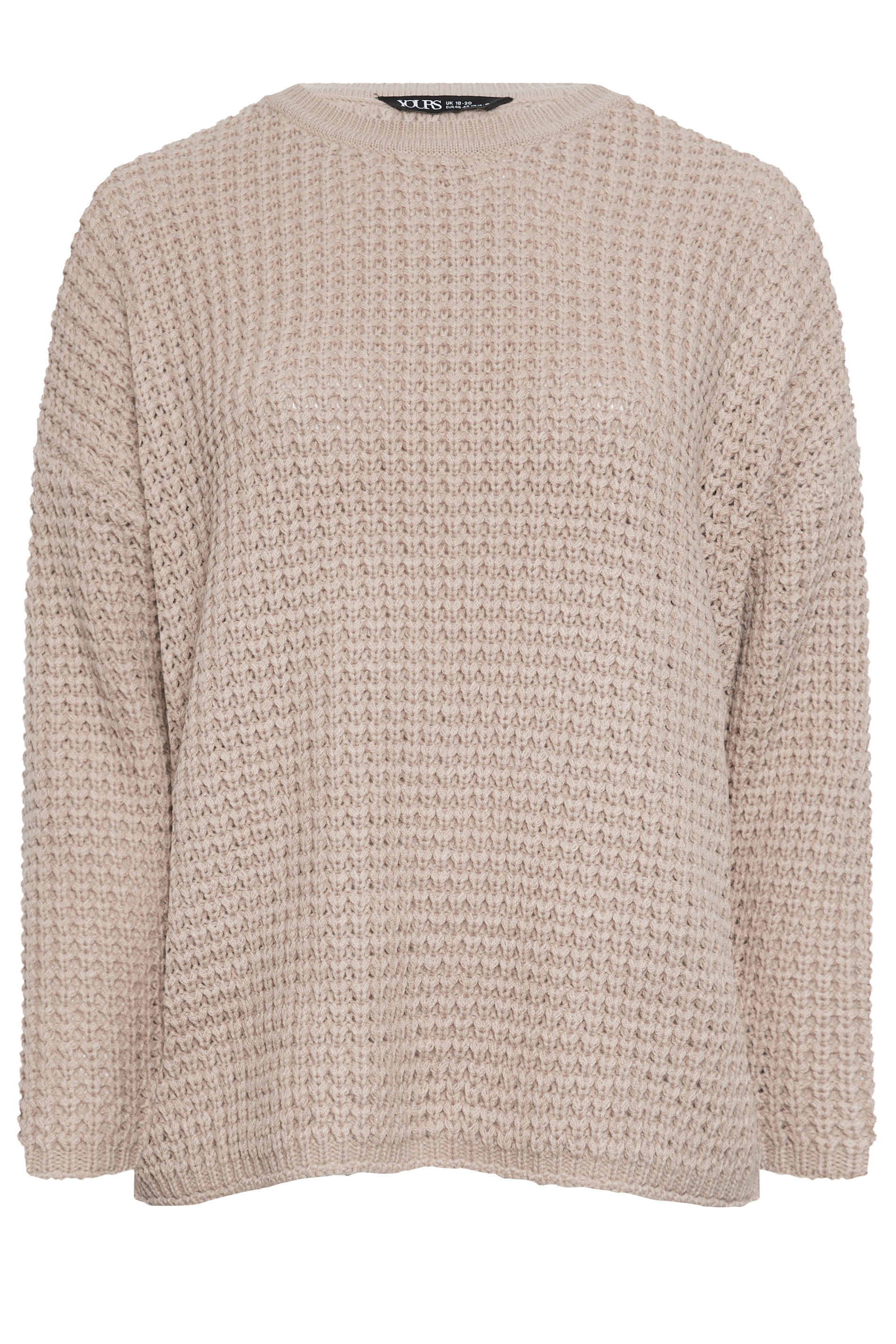 YOURS Plus Size Stone Brown Waffle Knit Jumper | Yours Clothing 7