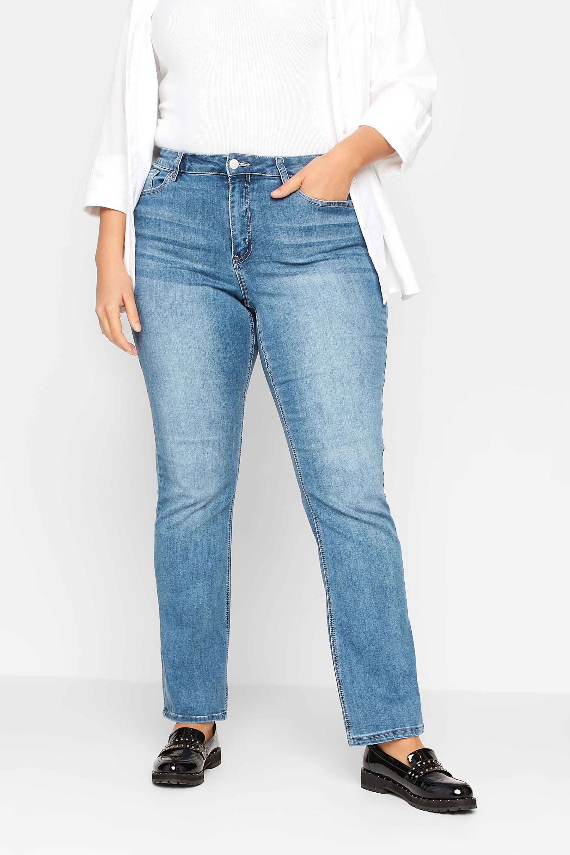 LTS MADE FOR GOOD Pacific Blue Straight Leg Jeans | Long Tall Sally 1