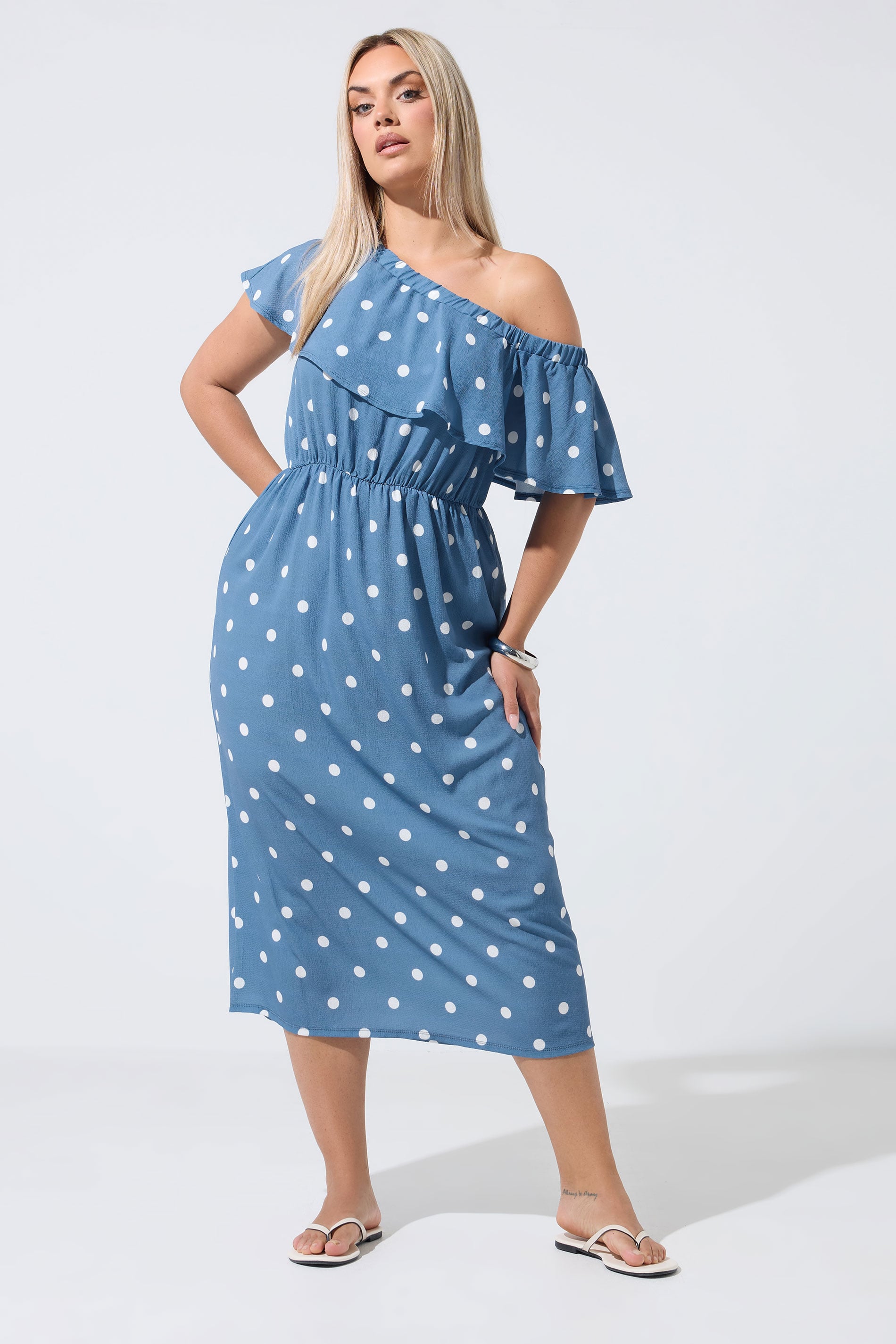 LIMITED COLLECTION Plus Size Blue Polka Dot Frill Dress | Yours Clothing 3