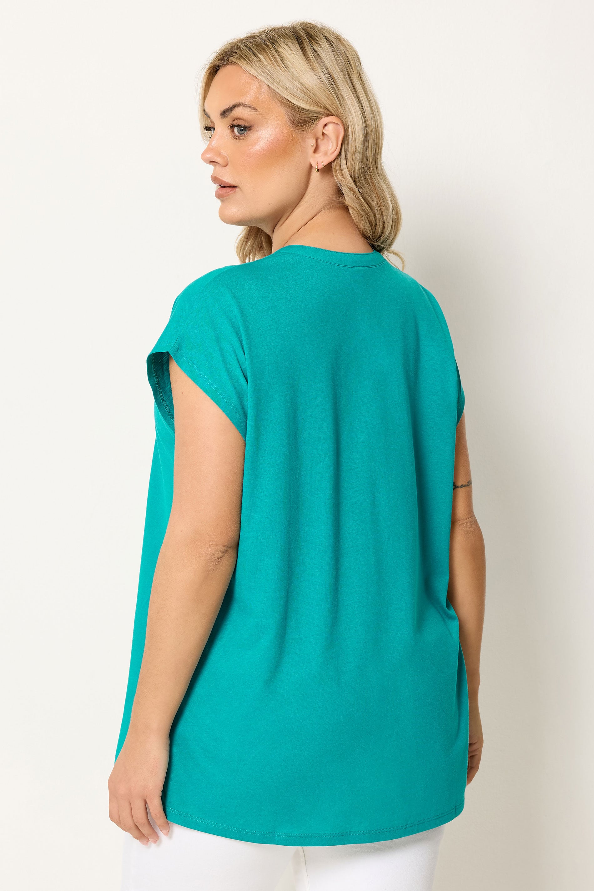 YOURS Plus Size Blue Notch Neck T-Shirt | Yours Clothing 2