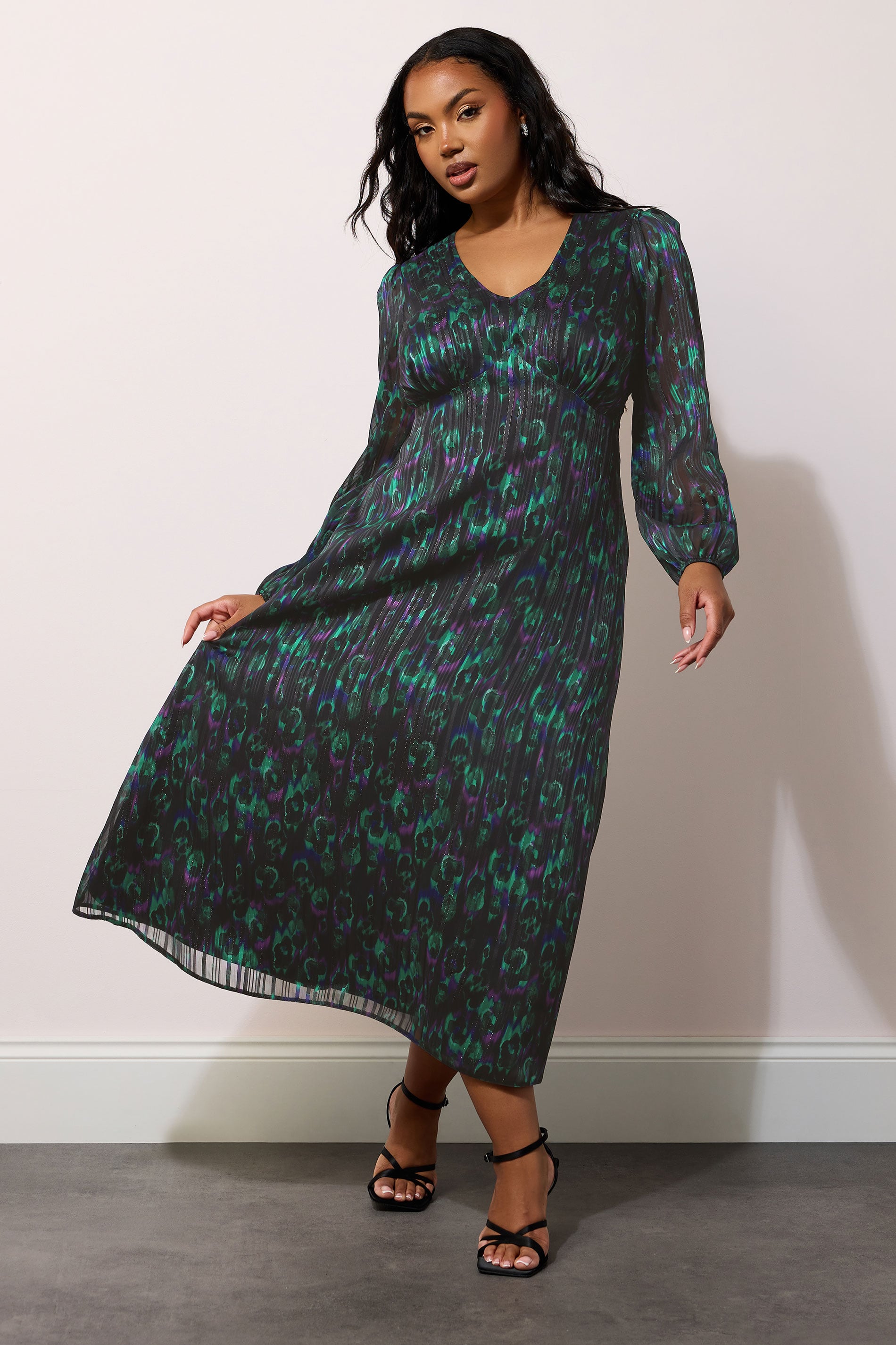 YOURS LONDON Plus Size Black Metallic Animal Maxi Dress | Yours Clothing 1