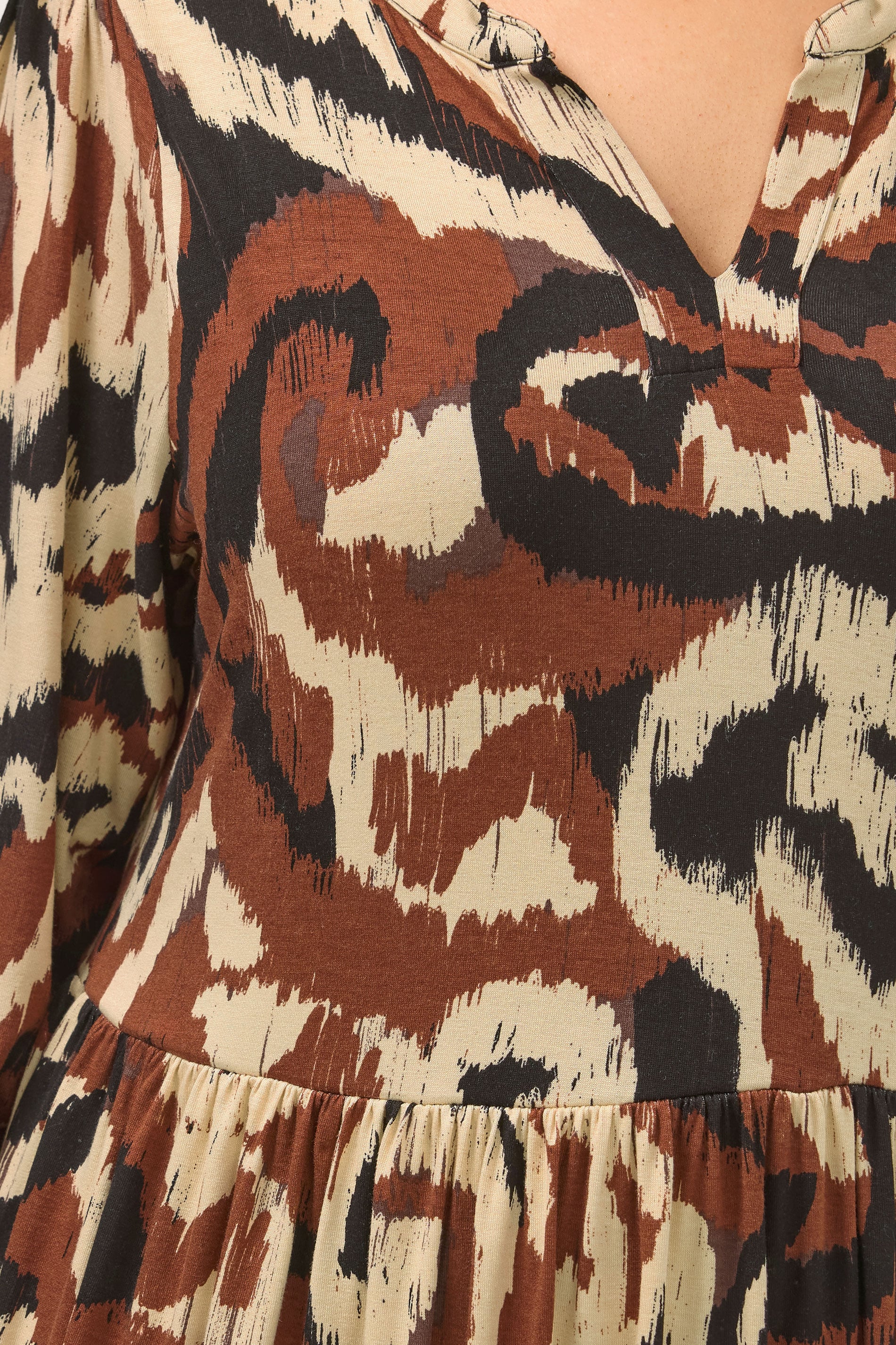 YOURS Plus Size Brown Abstract Notch Neck Dress | Yours Clothing 4