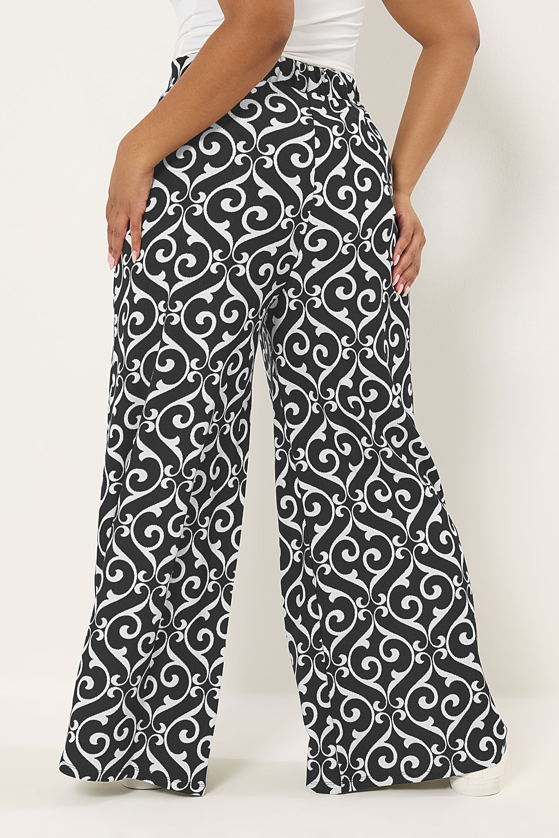 YOURS Plus Size Black Abstract Print Trousers | Yours Clothing 2