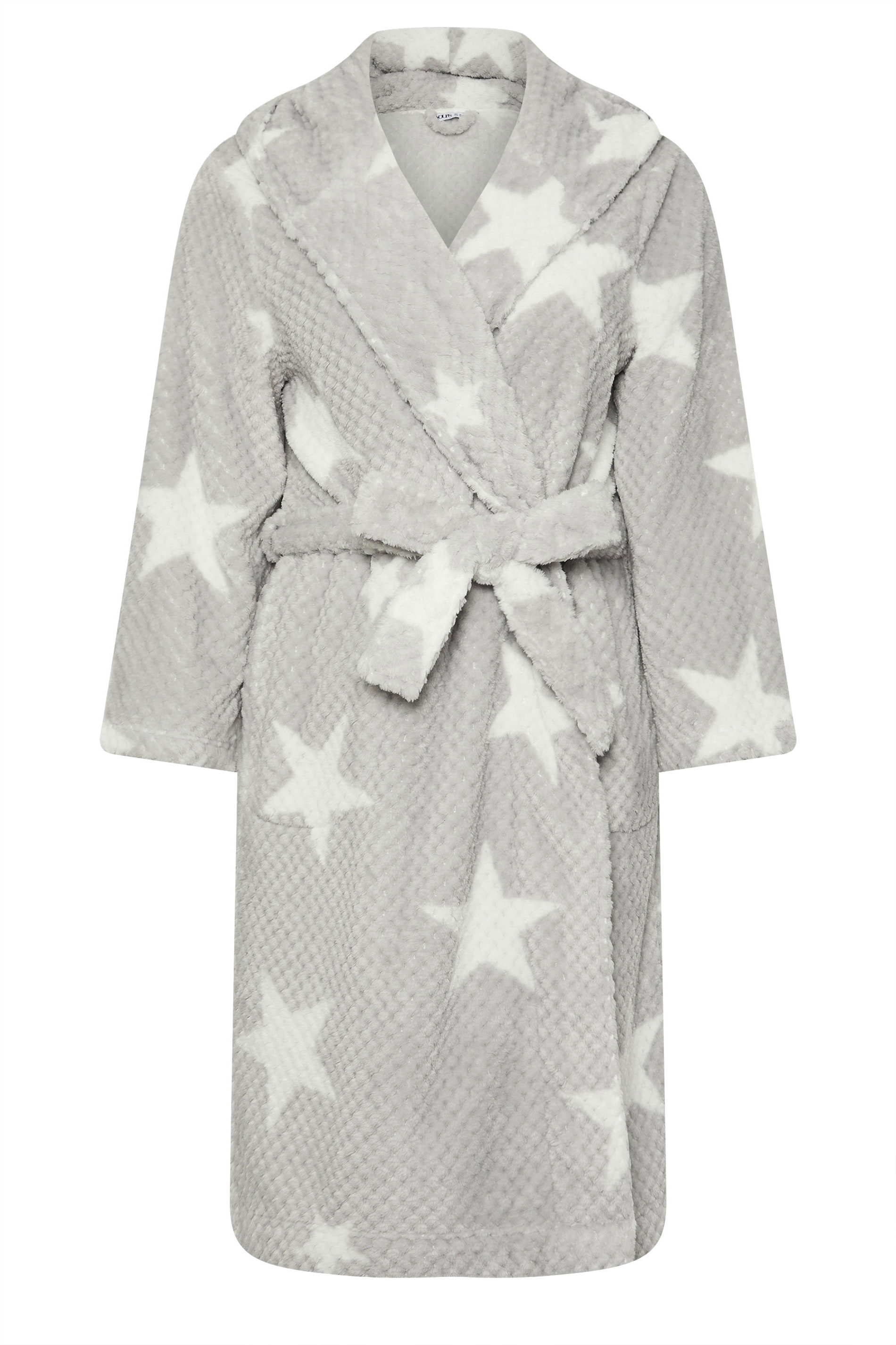 YOURS Plus Size Grey Star Honeycomb Dressing Gown | Yours Clothing 5